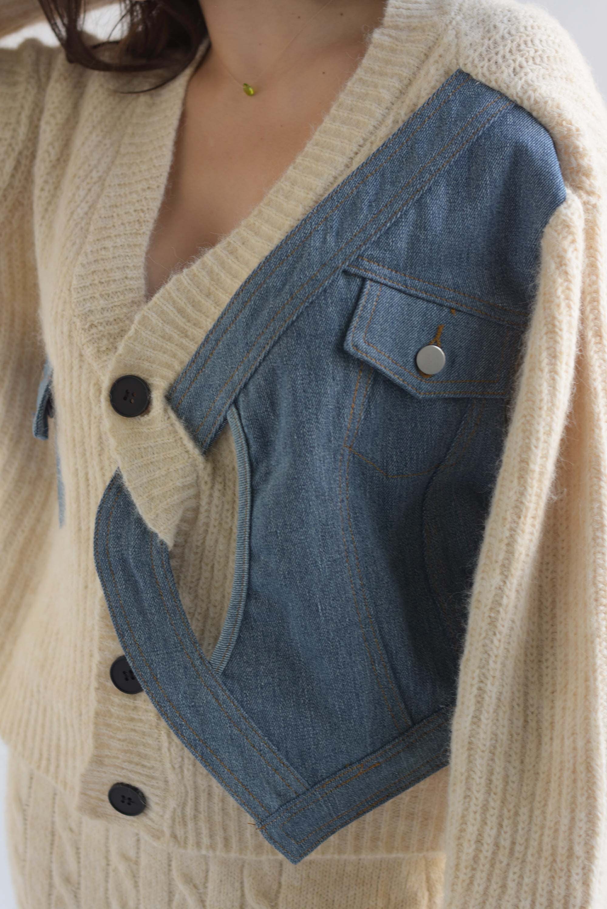 Set Falda y Cárdigan con denim punto Ivory