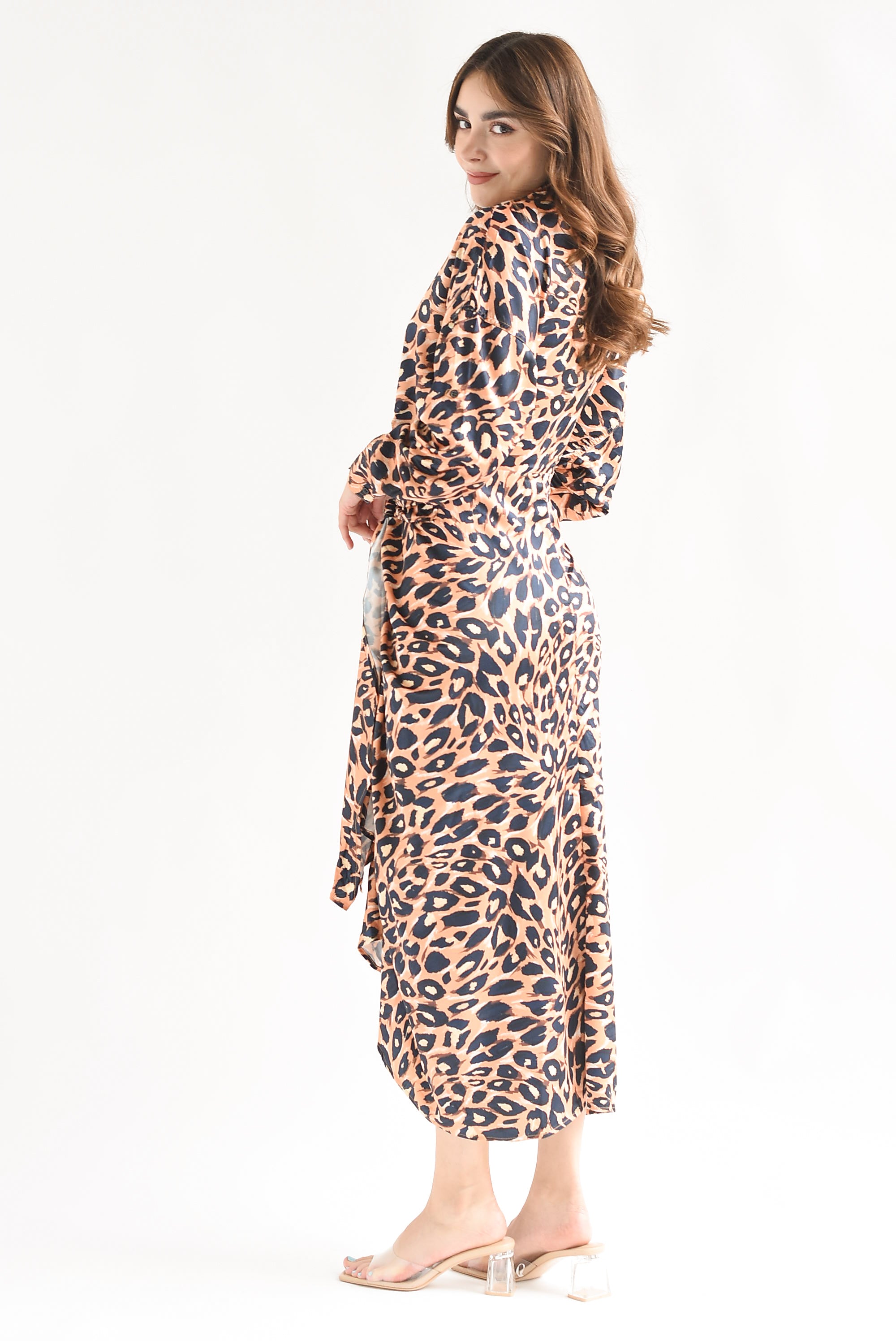 Vestido camisero drapeado Leopardo