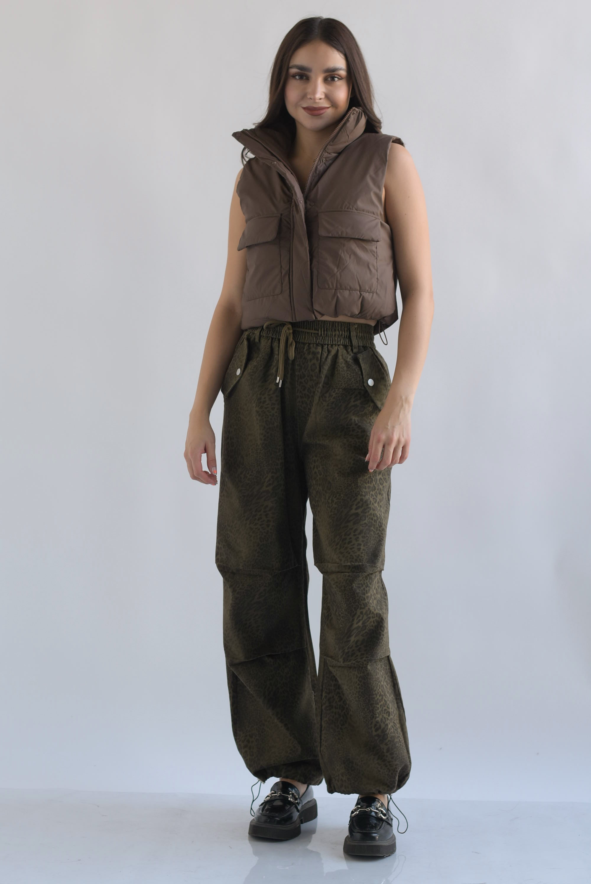 Pantalón globo leopardo denim Verde Olivo