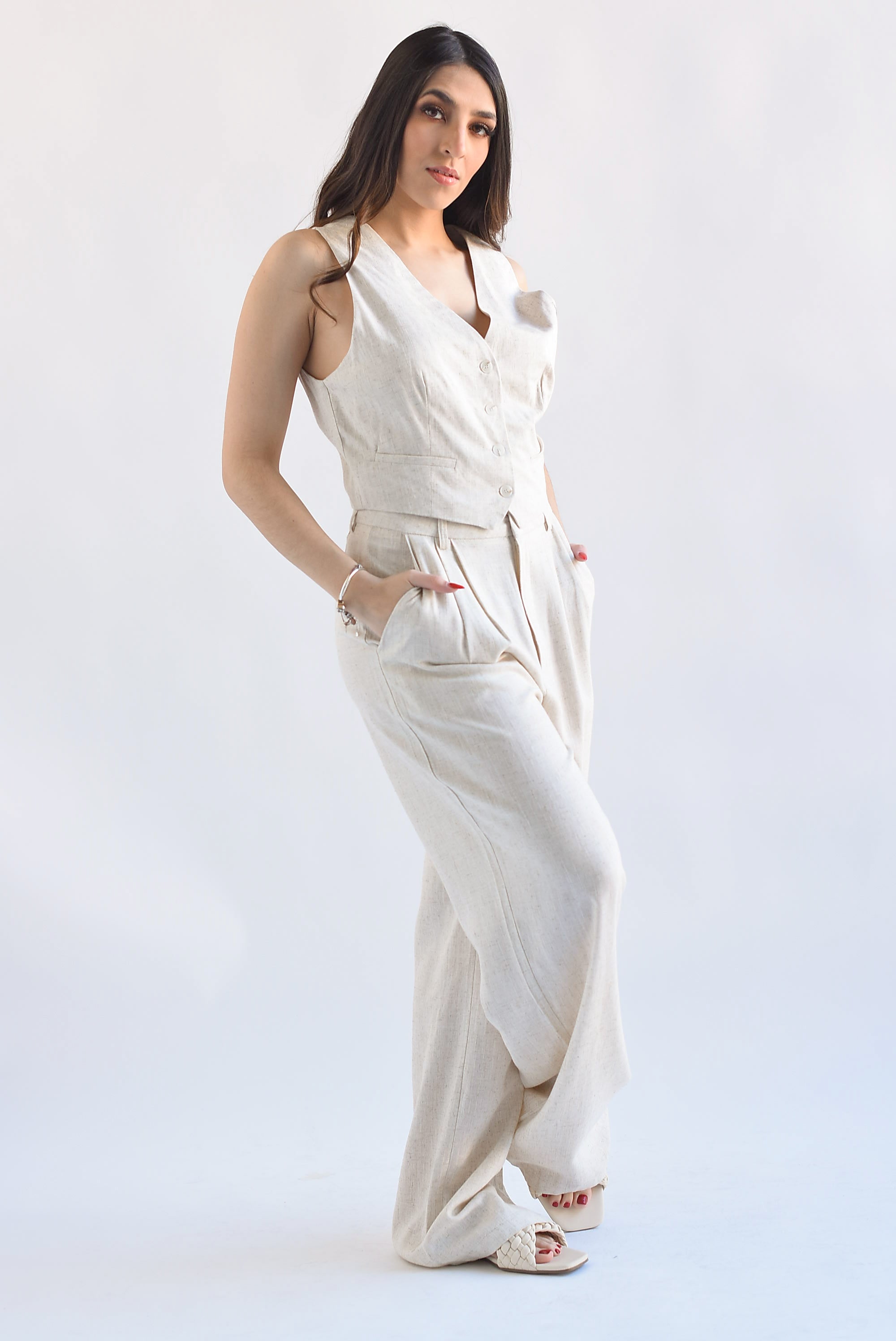 Set Pantalón y Chaleco lino Ivory