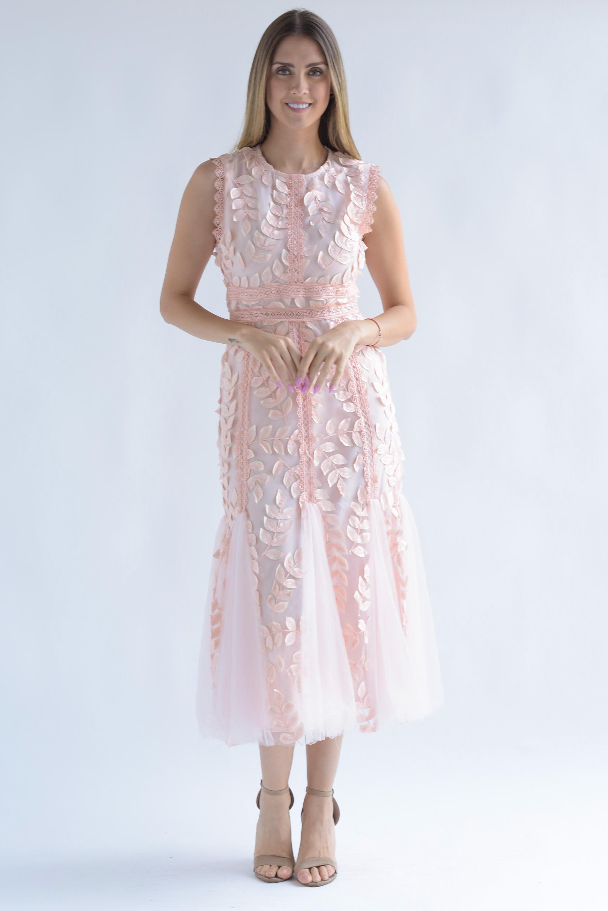 Vestido mesh pétalos Rosa