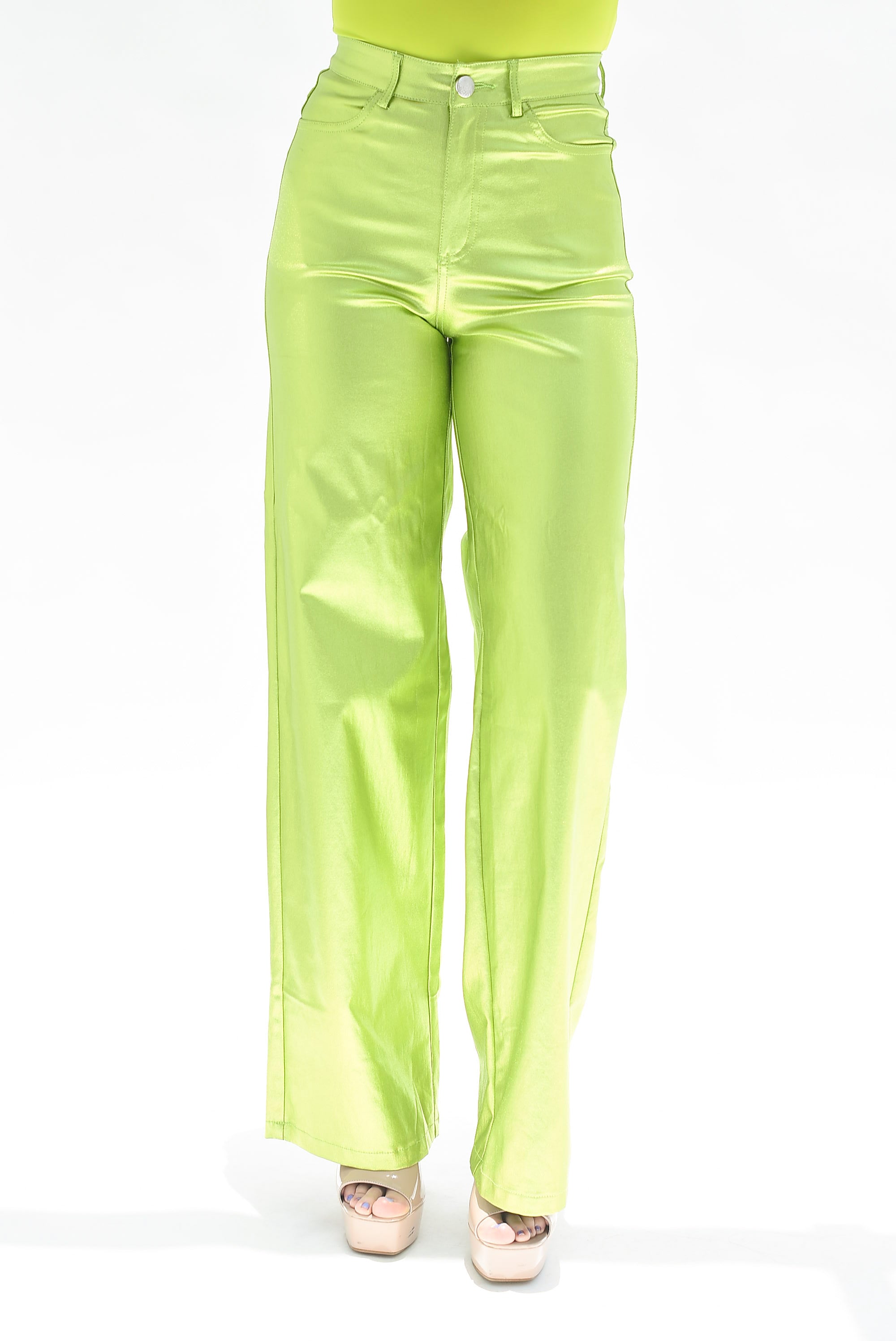 Pantalón metálico wide-leg  Lime