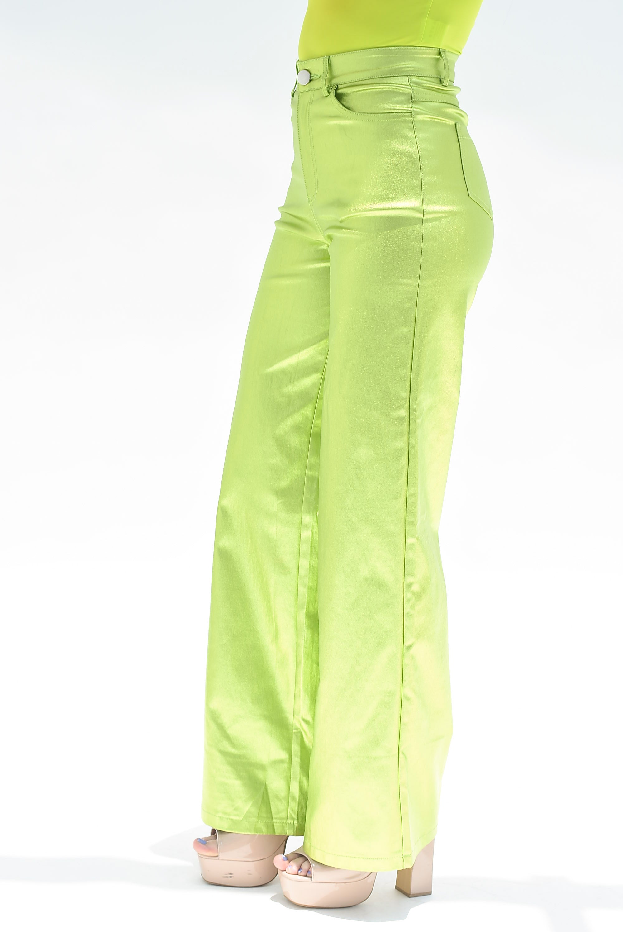 Pantalón metálico wide-leg  Lime