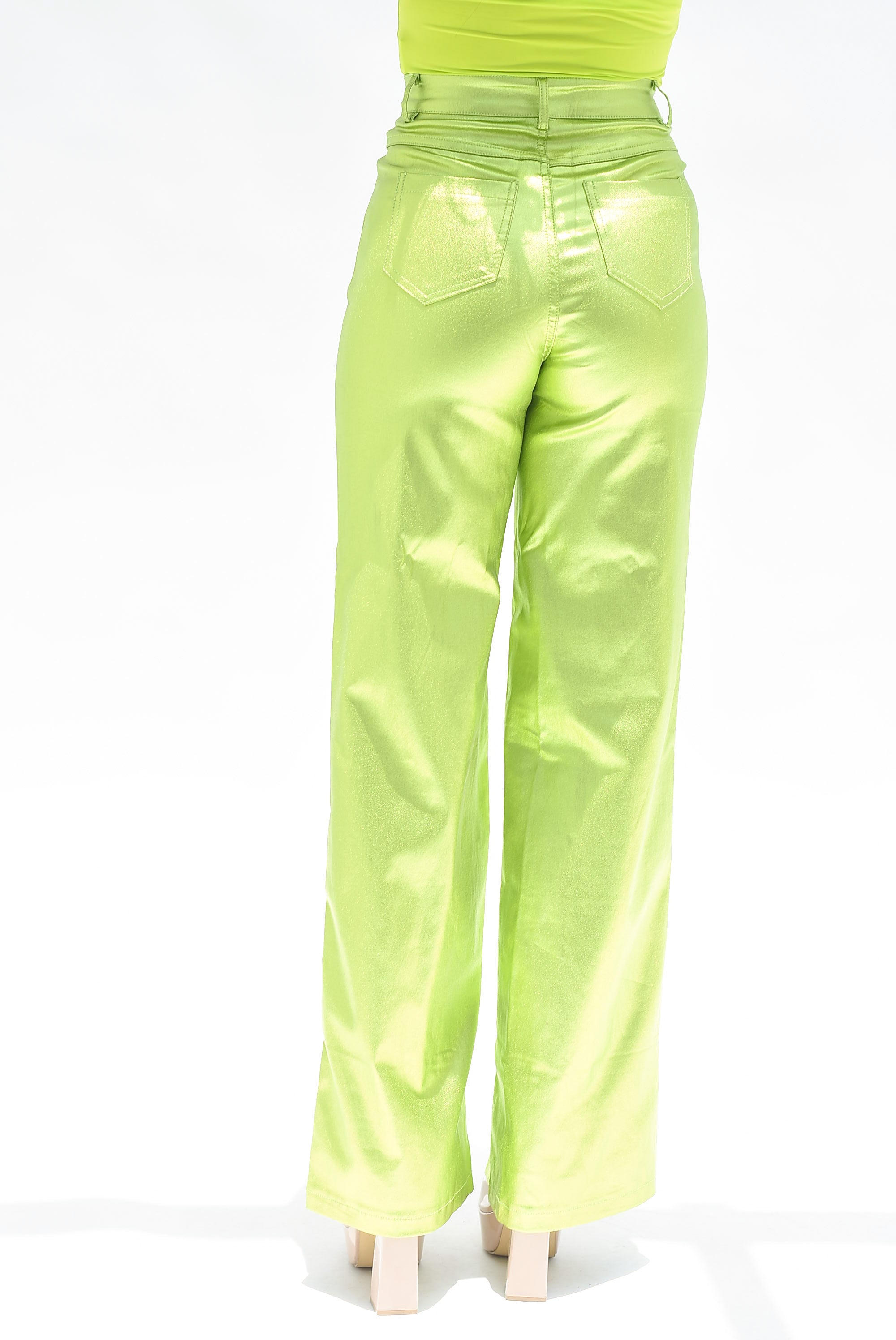 Pantalón metálico wide-leg  Lime