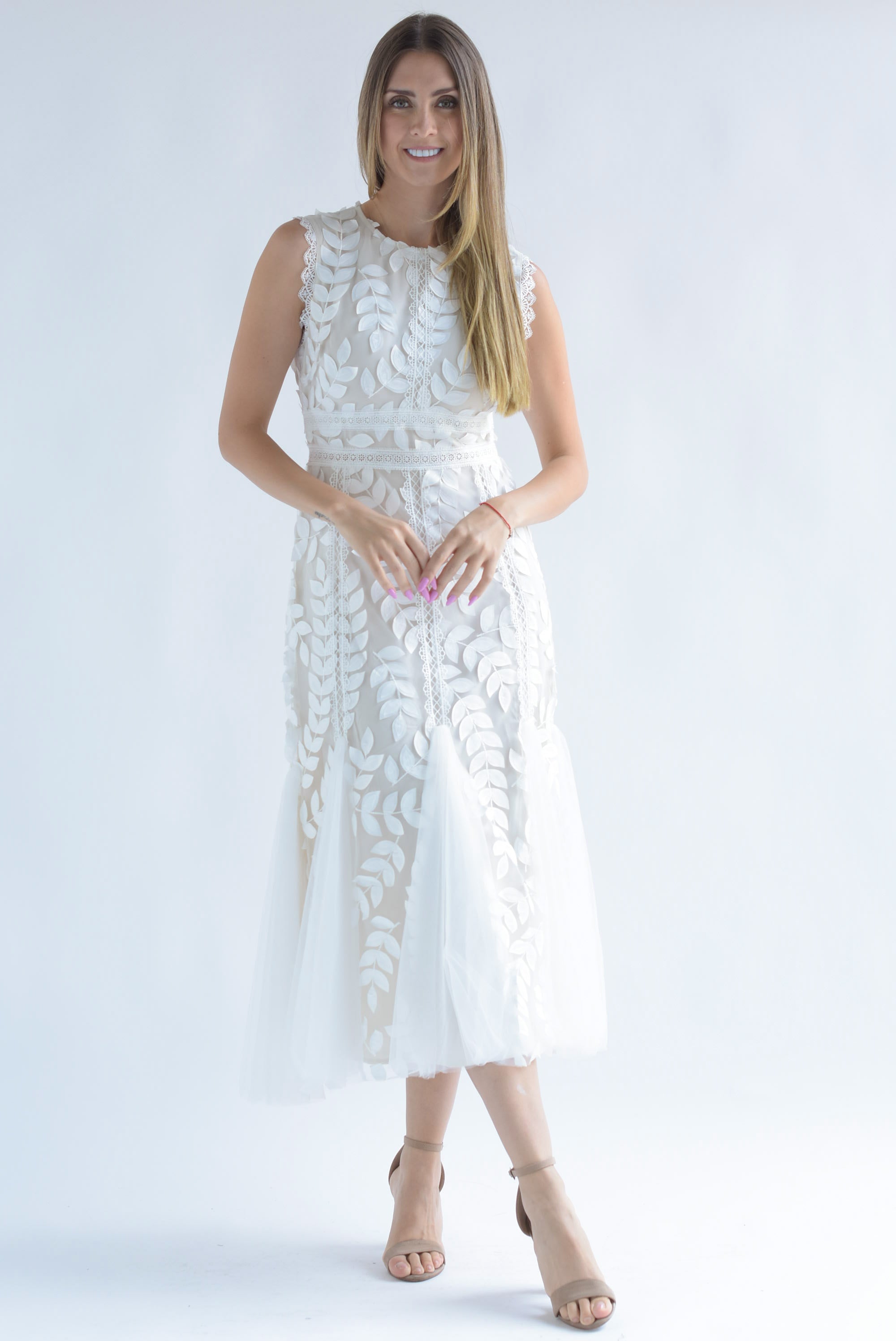 Vestido mesh pétalos Blanco