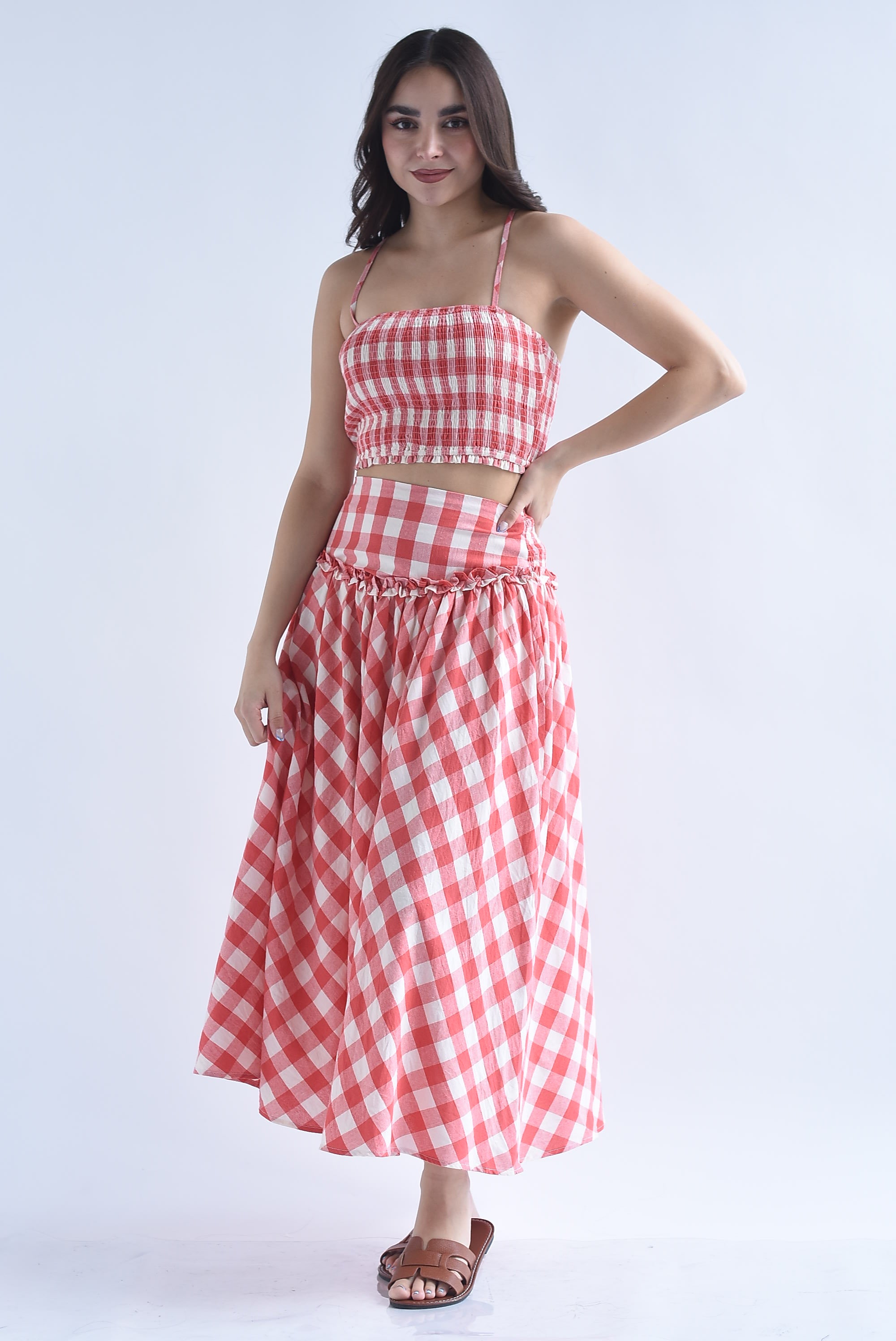 Set Falda y Top elástico cuadro vichy