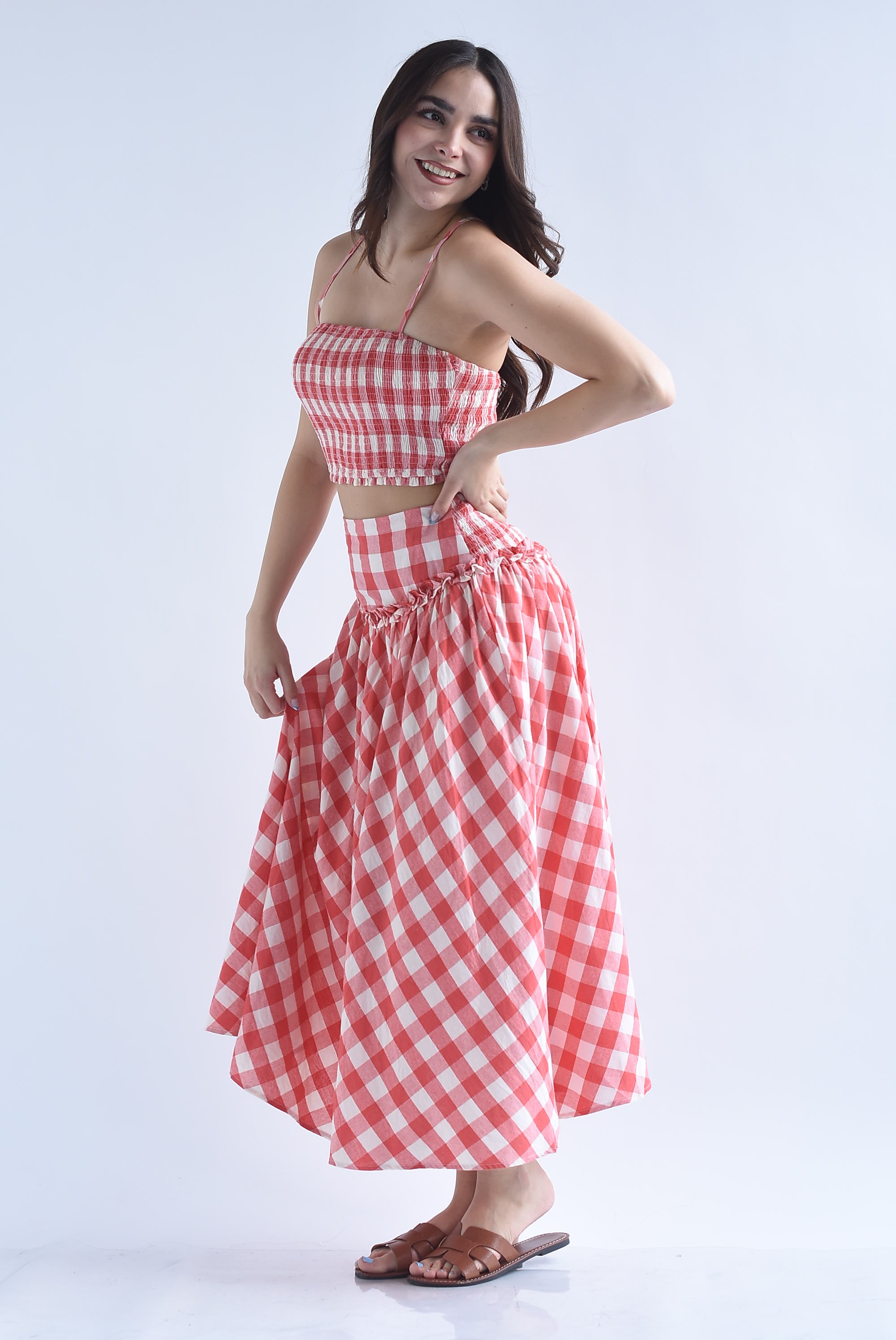 Set Falda y Top elástico cuadro vichy
