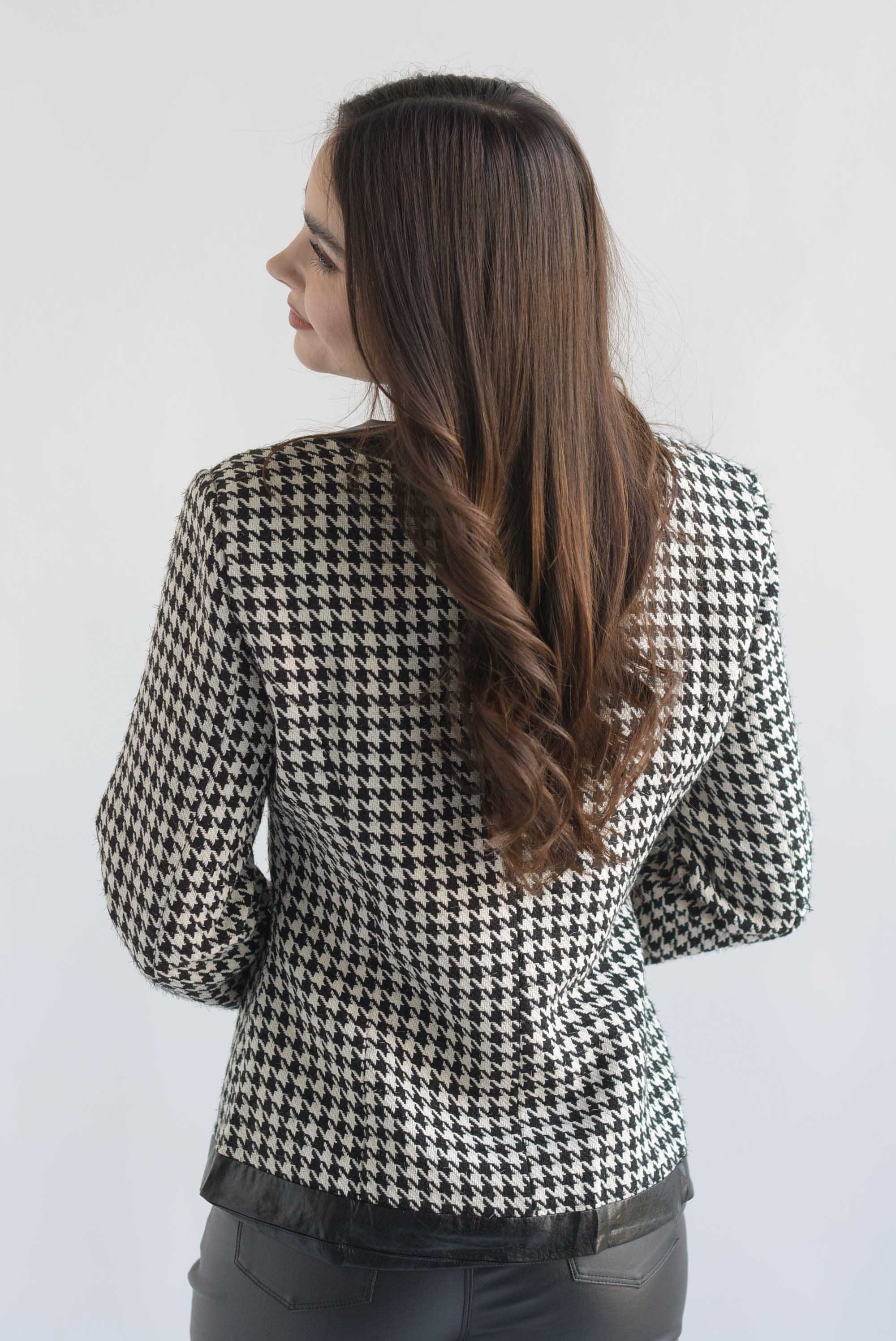 Blazer houndstooth filos vinipiel Blanco & Negro