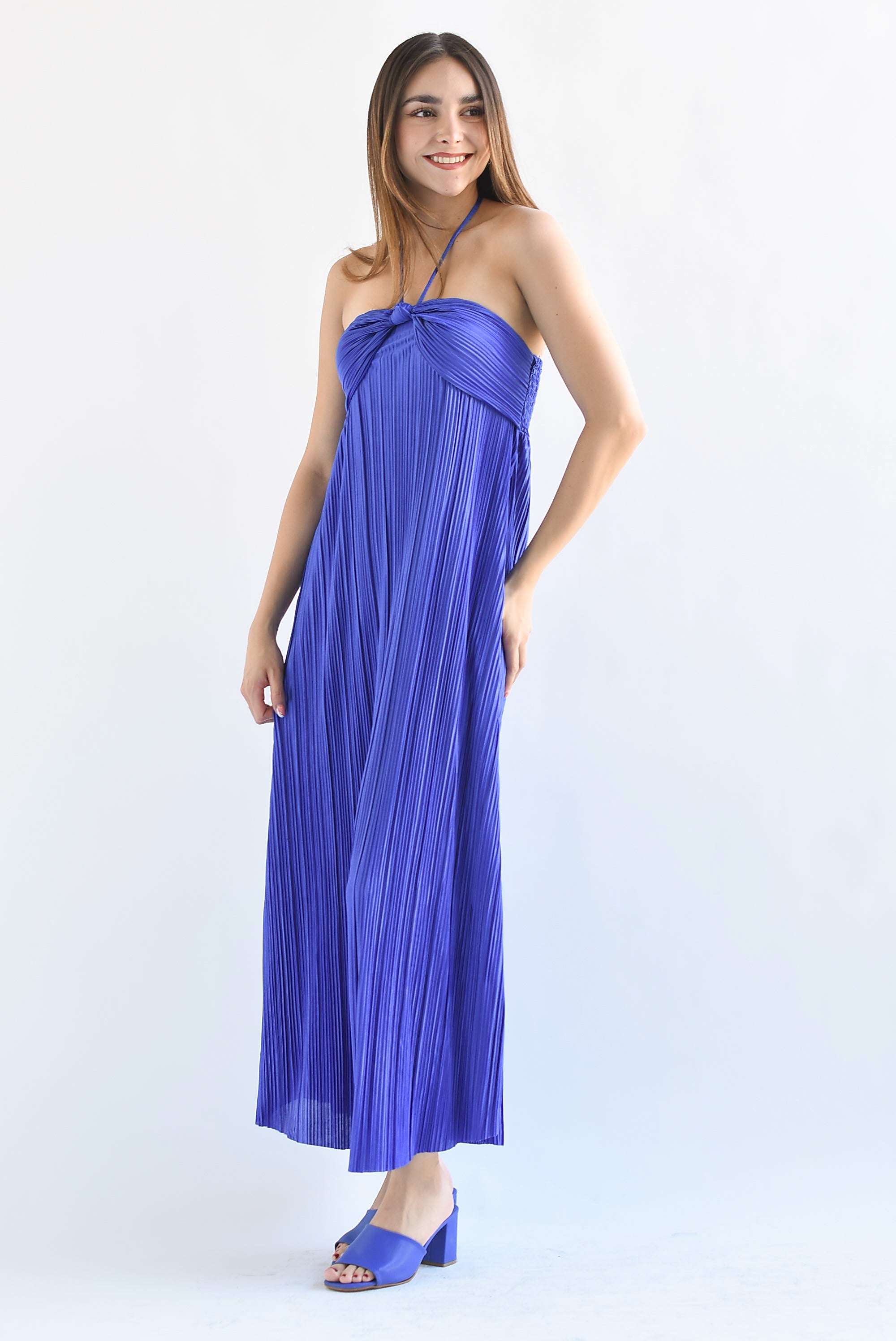 Vestido halter plisado Azul Rey