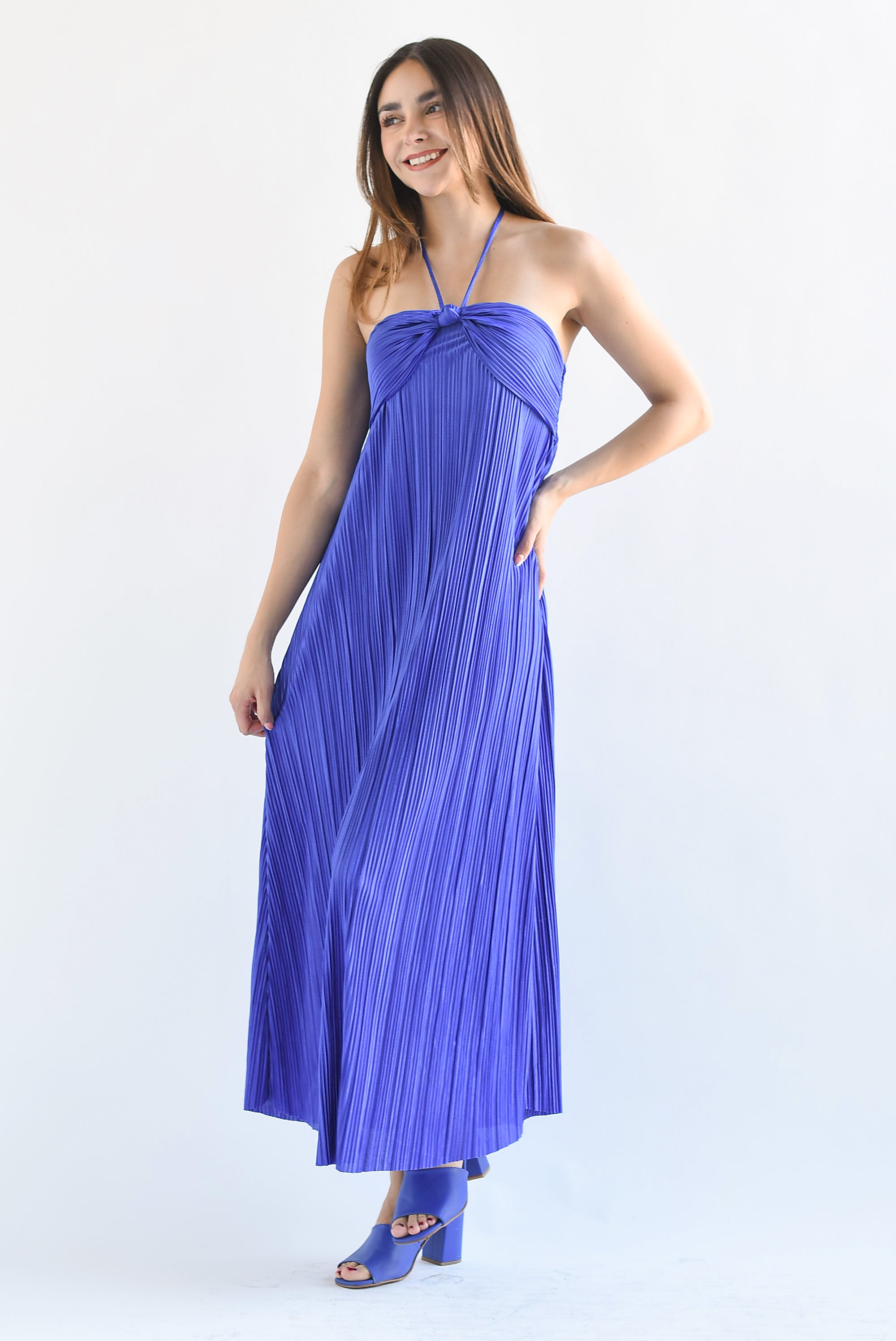 Vestido halter plisado Azul Rey