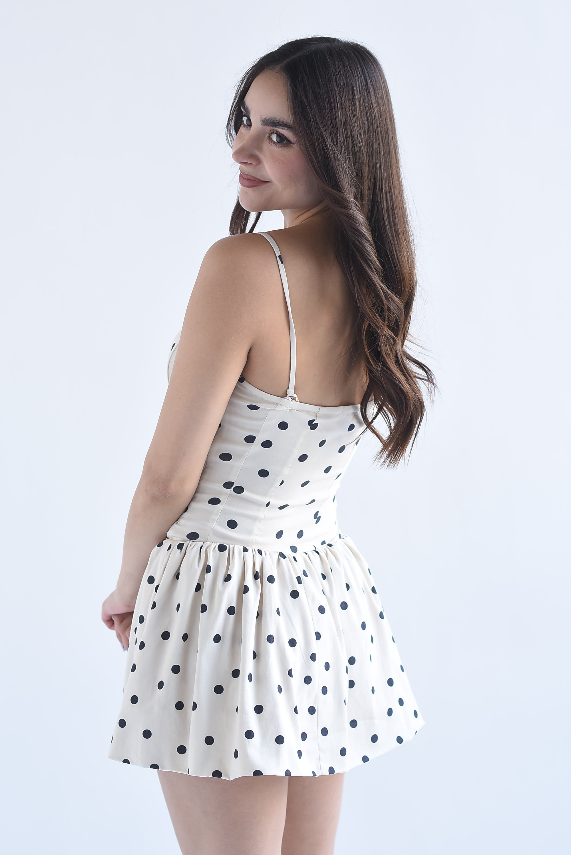 Vestido corset falda globo polka dots