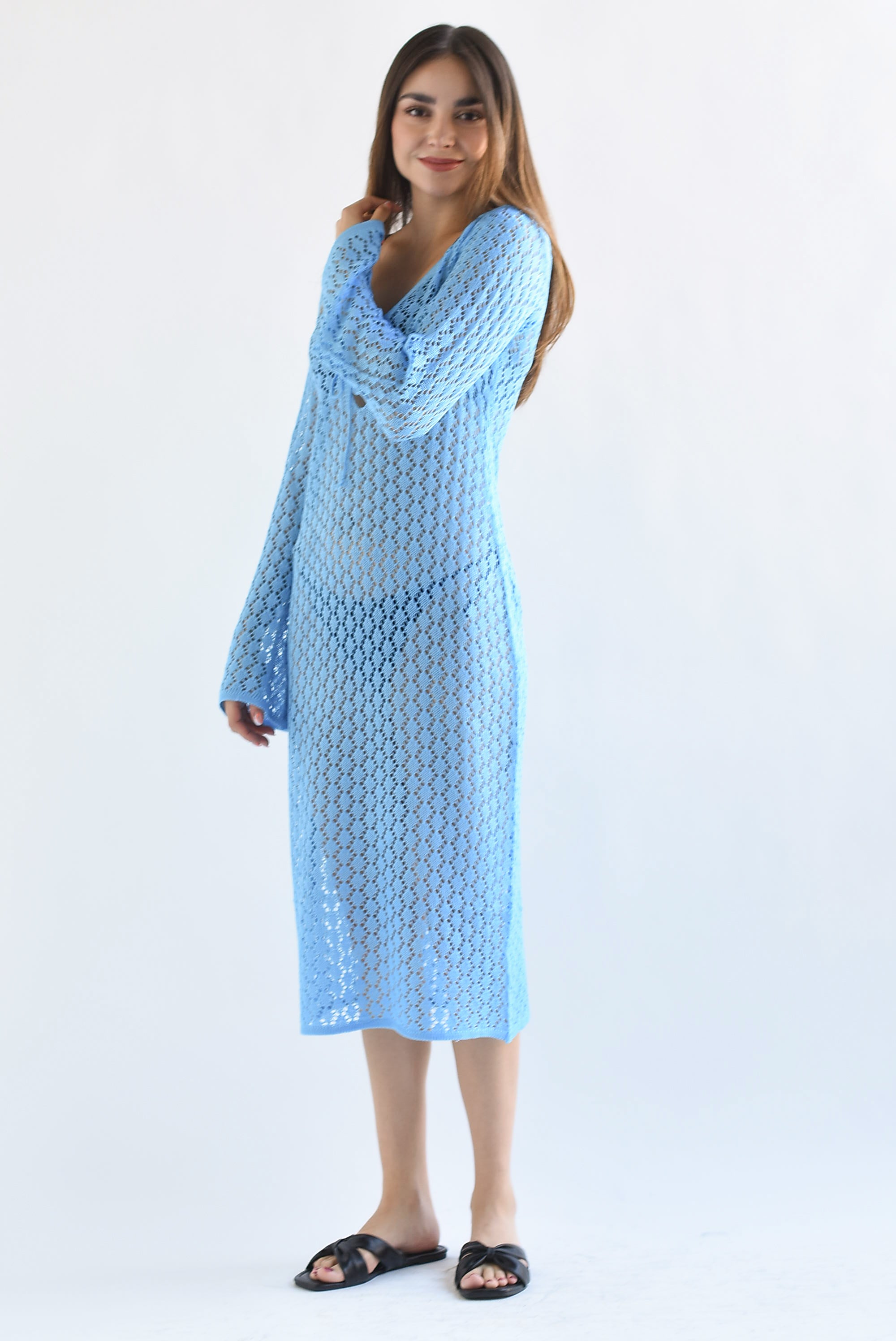 Cover-up crochet manga larga Azul