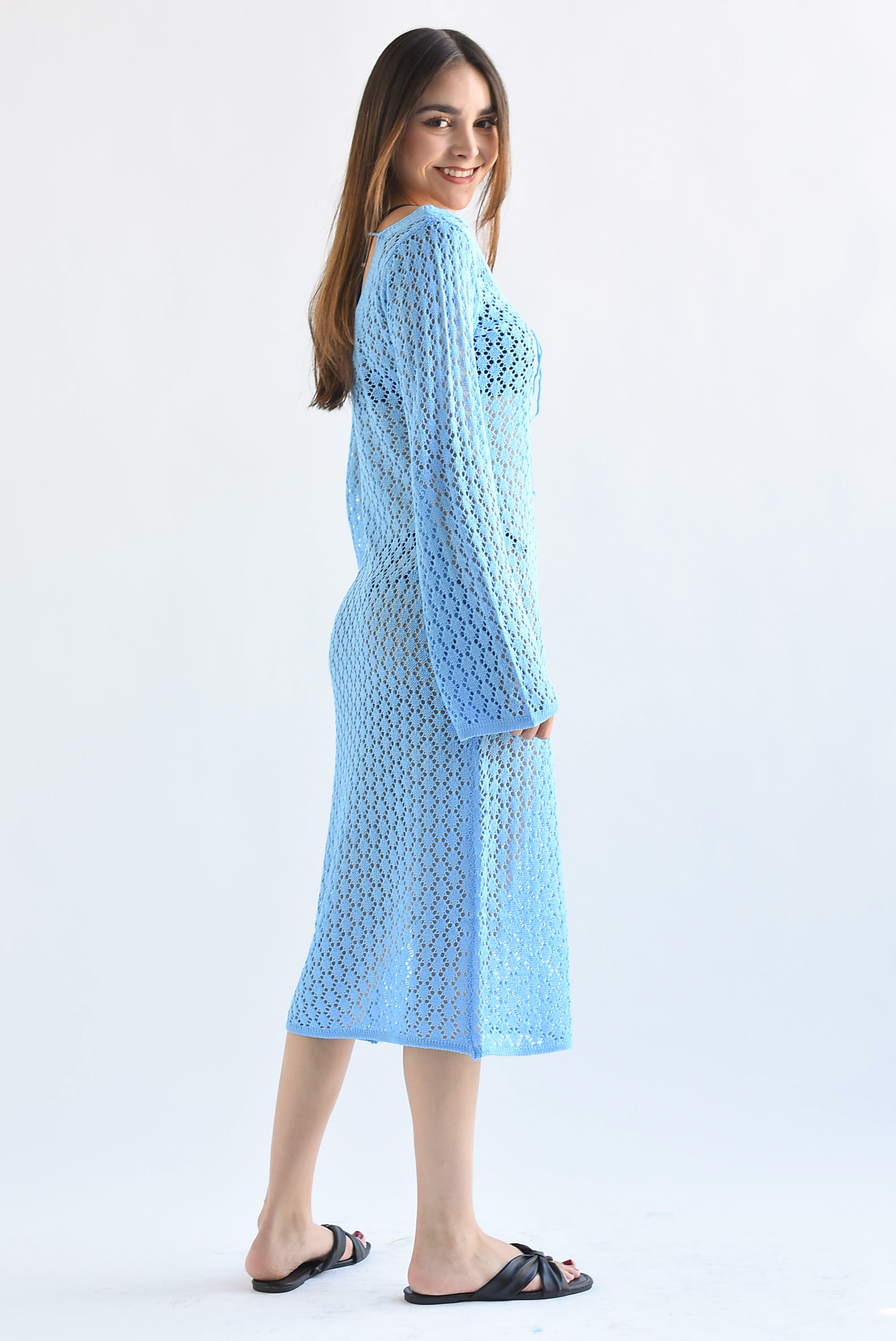 Cover-up crochet manga larga Azul