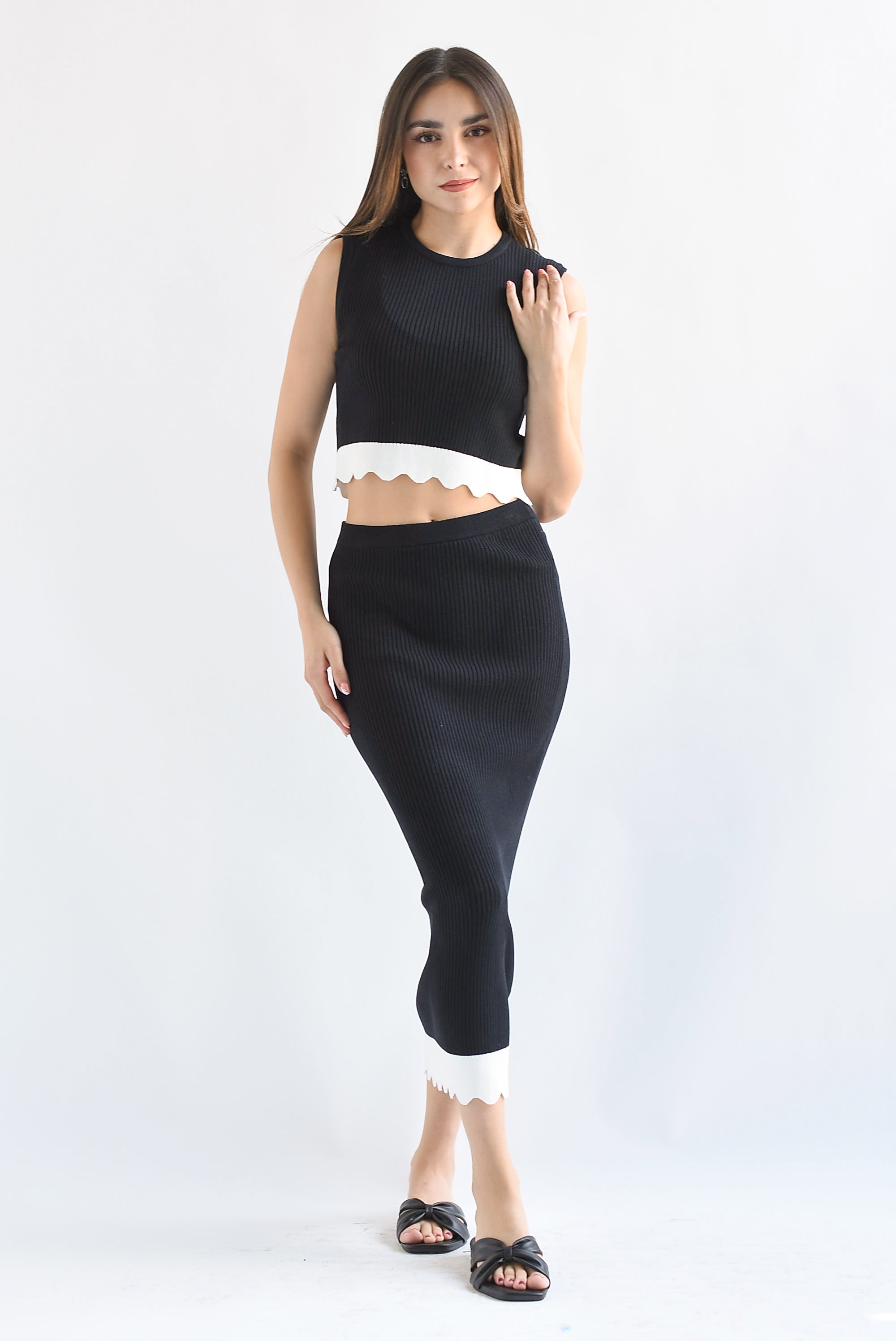 Set Falda y Top ondas punto Negro