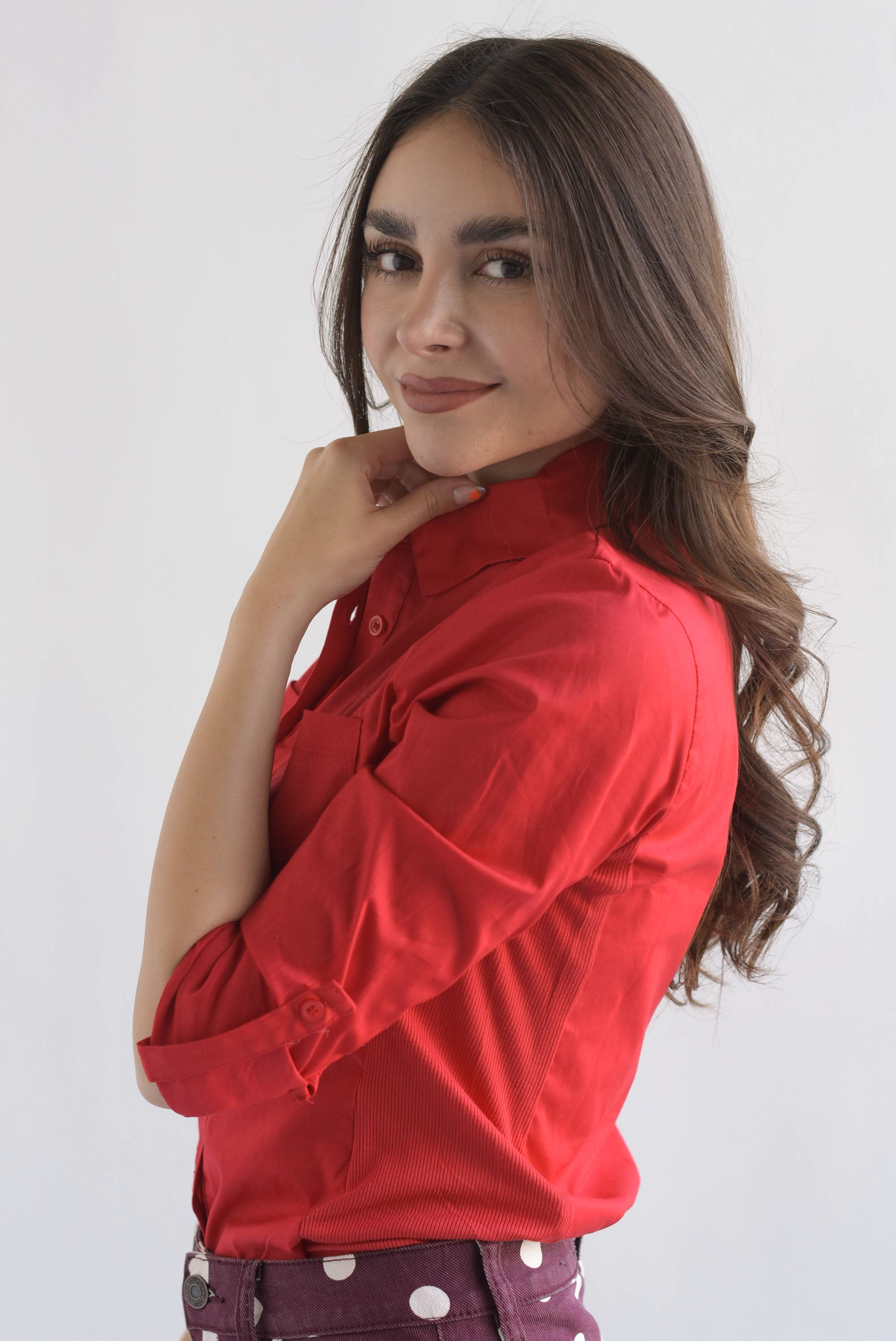 Camisa lateral elástico Rojo