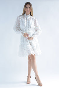 Fashion Styled Vestido camisero tira bordada olanes Blanco