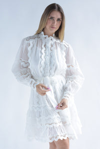 Fashion Styled Vestido camisero tira bordada olanes Blanco