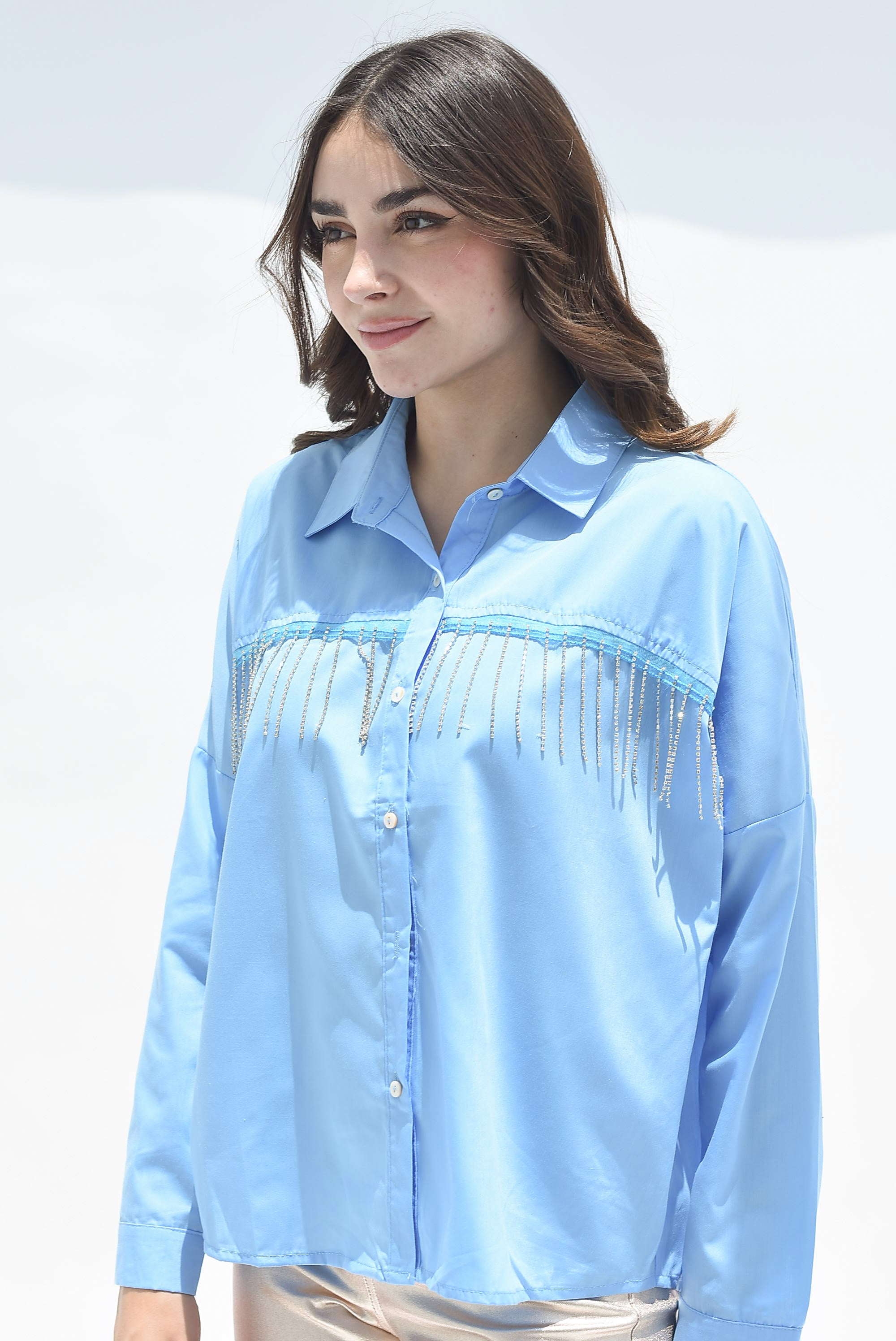 Camisa flecos brillos Azul