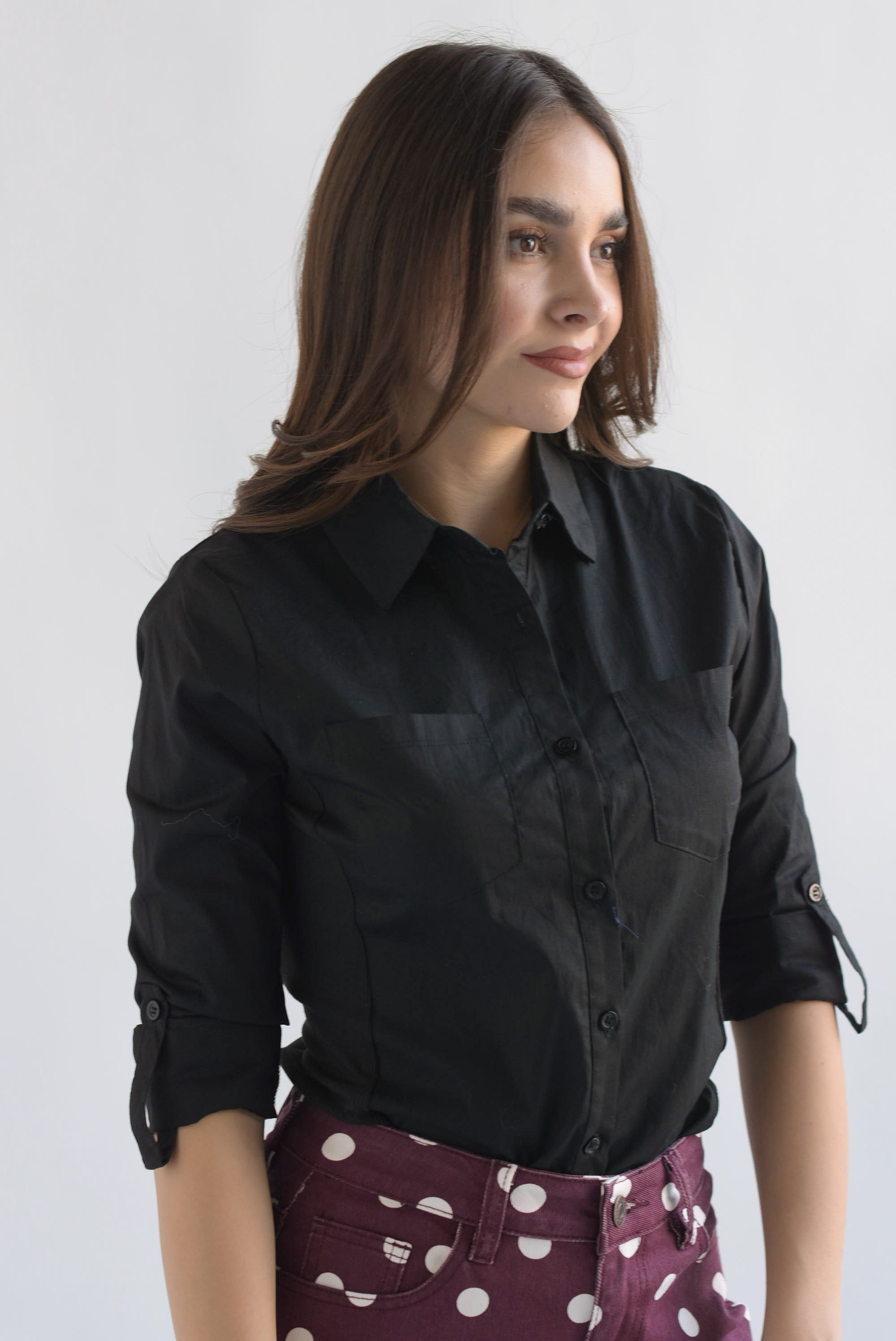 Camisa lateral elástico Negro