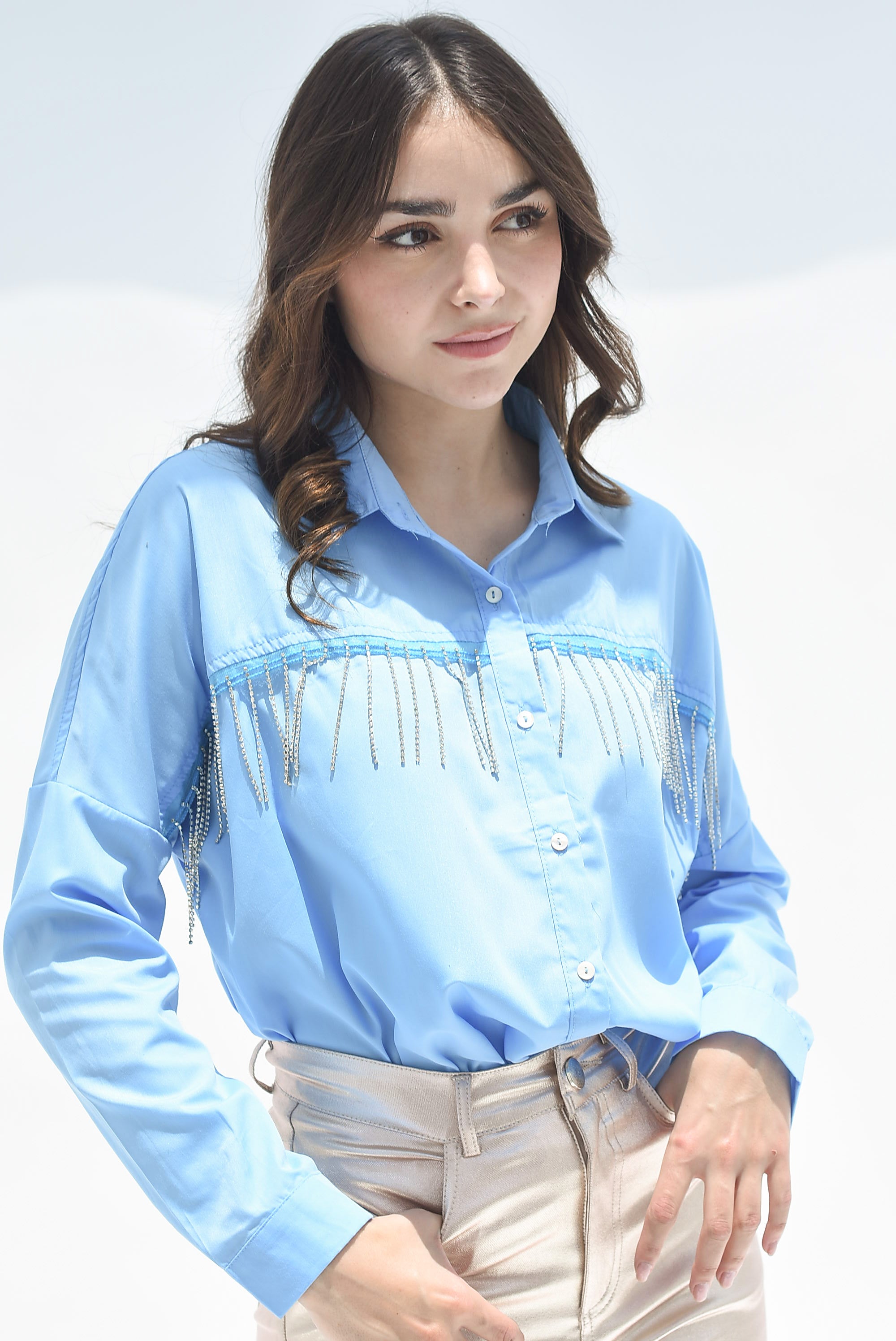 Camisa flecos brillos Azul