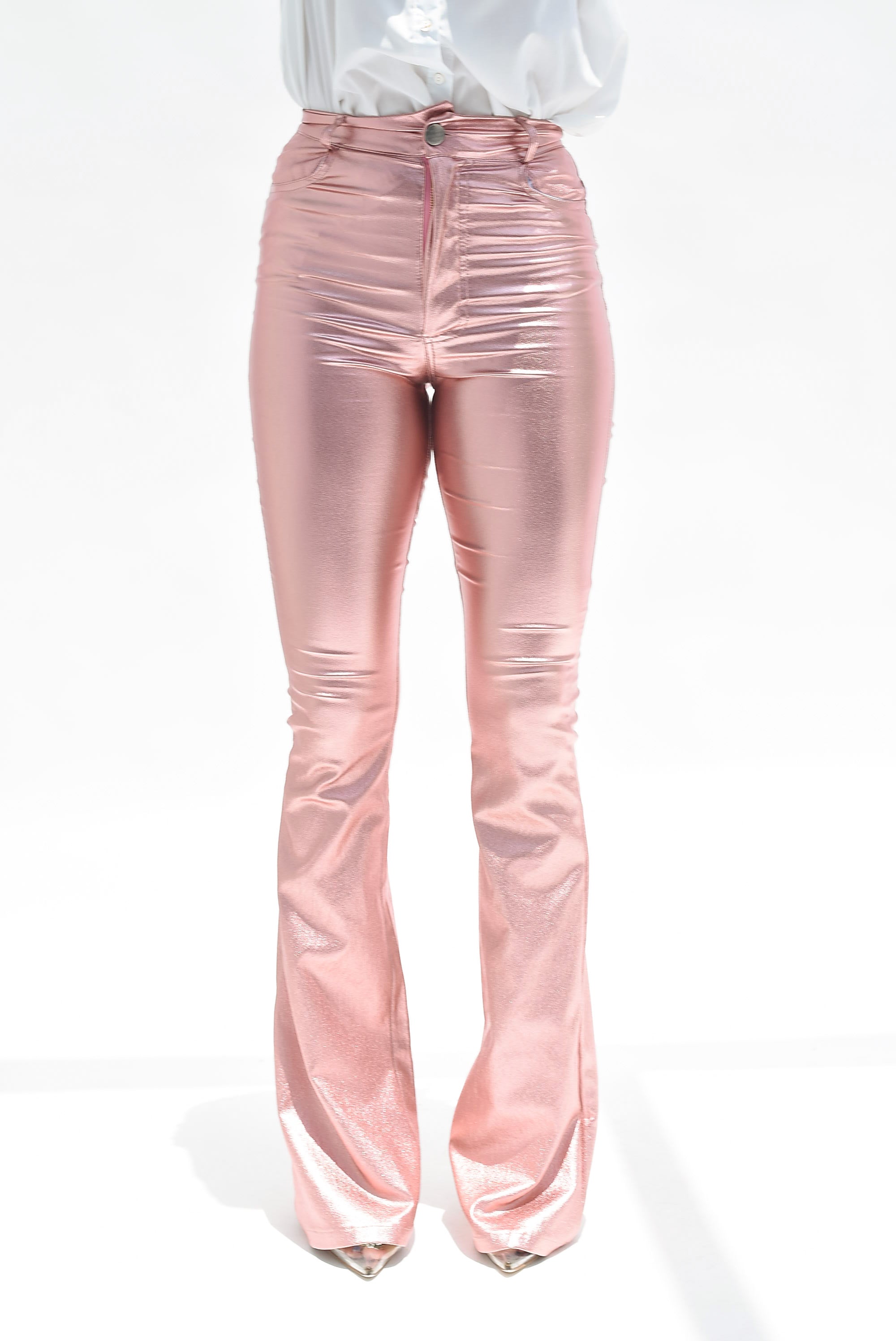 Pantalón metálico flare Rose Gold