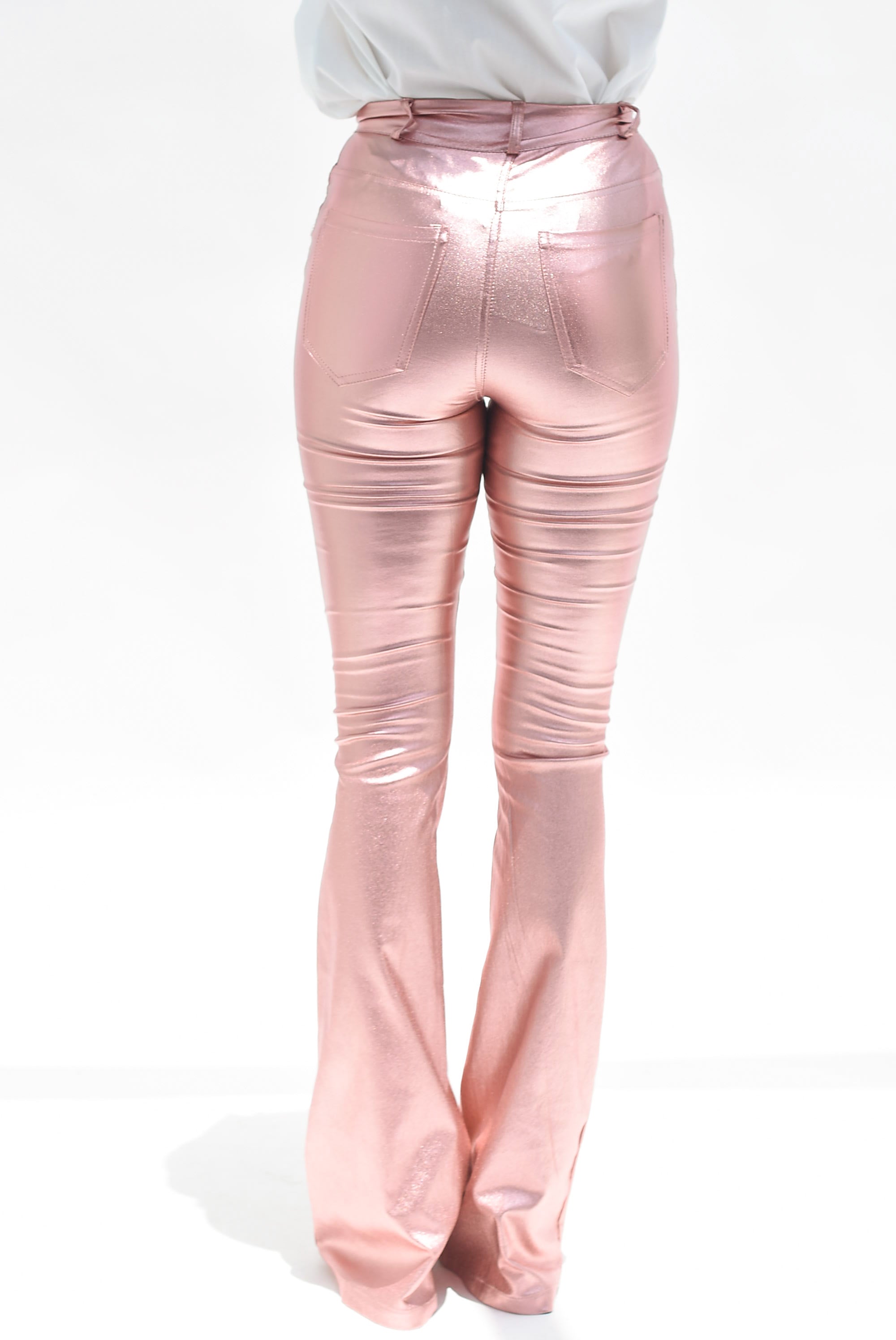 Pantalón metálico flare Rose Gold