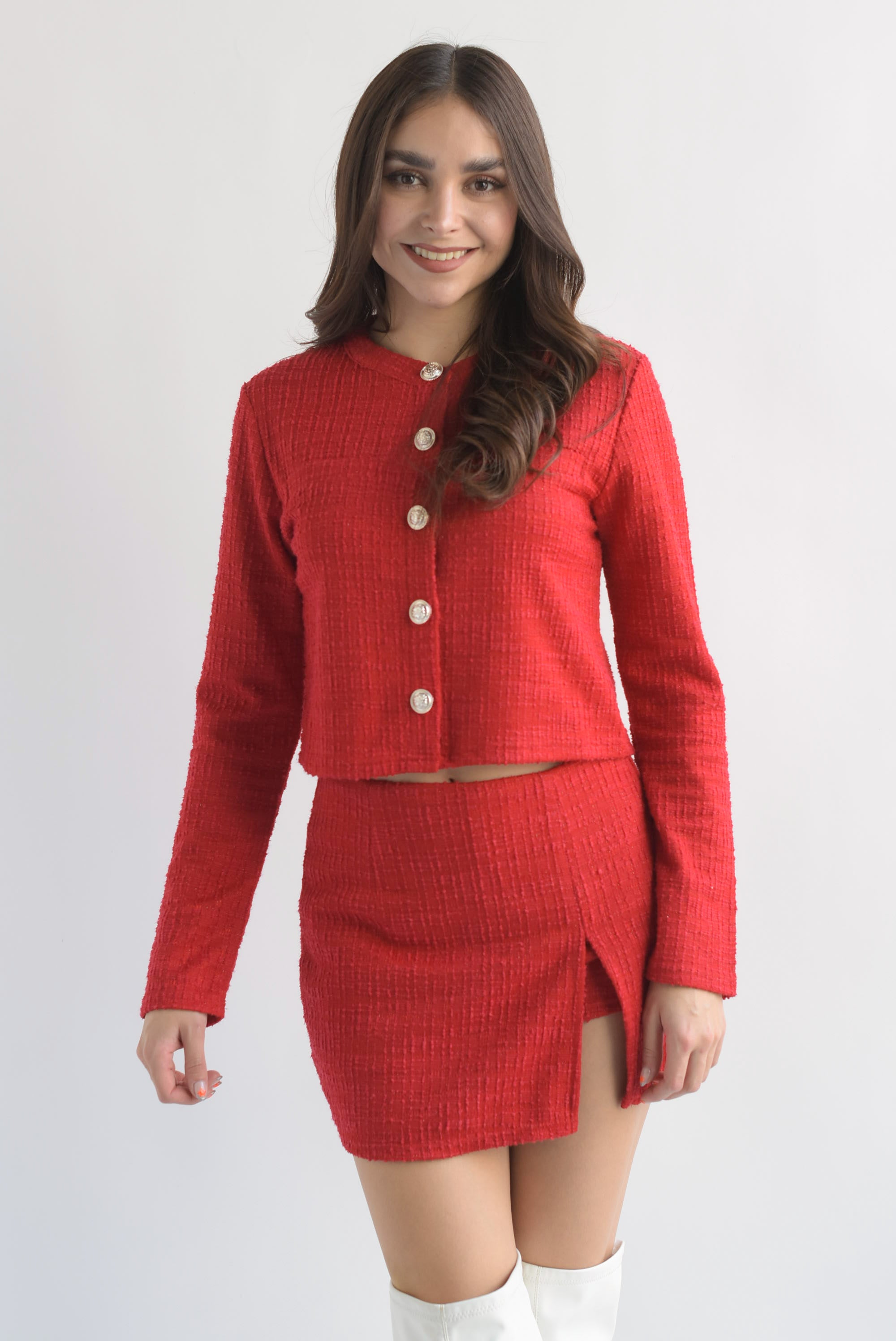 Set Falda-Short y Blazer textura Rojo
