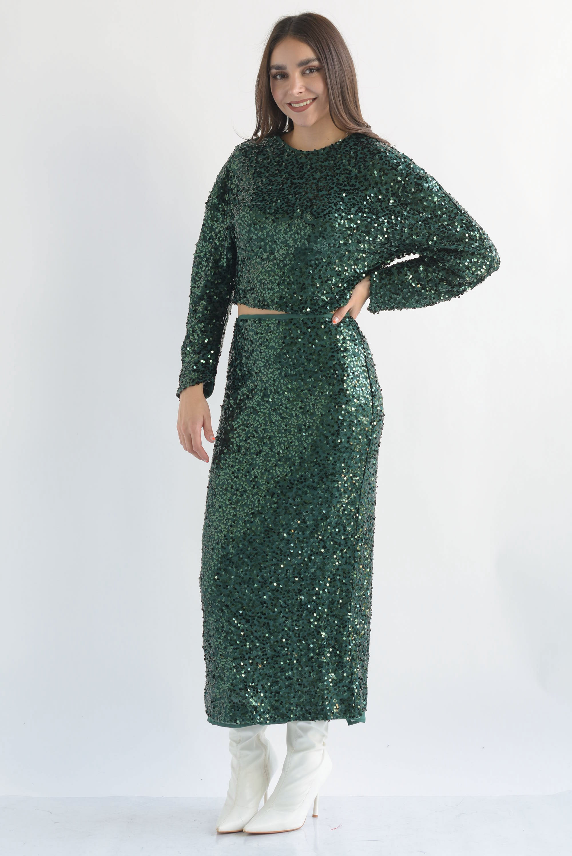 Set Falda y Blusa lentejuela Verde Esmeralda