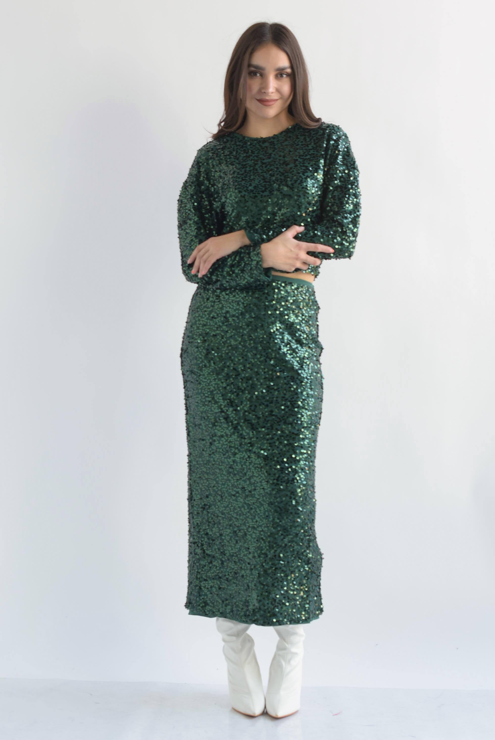 Set Falda y Blusa lentejuela Verde Esmeralda