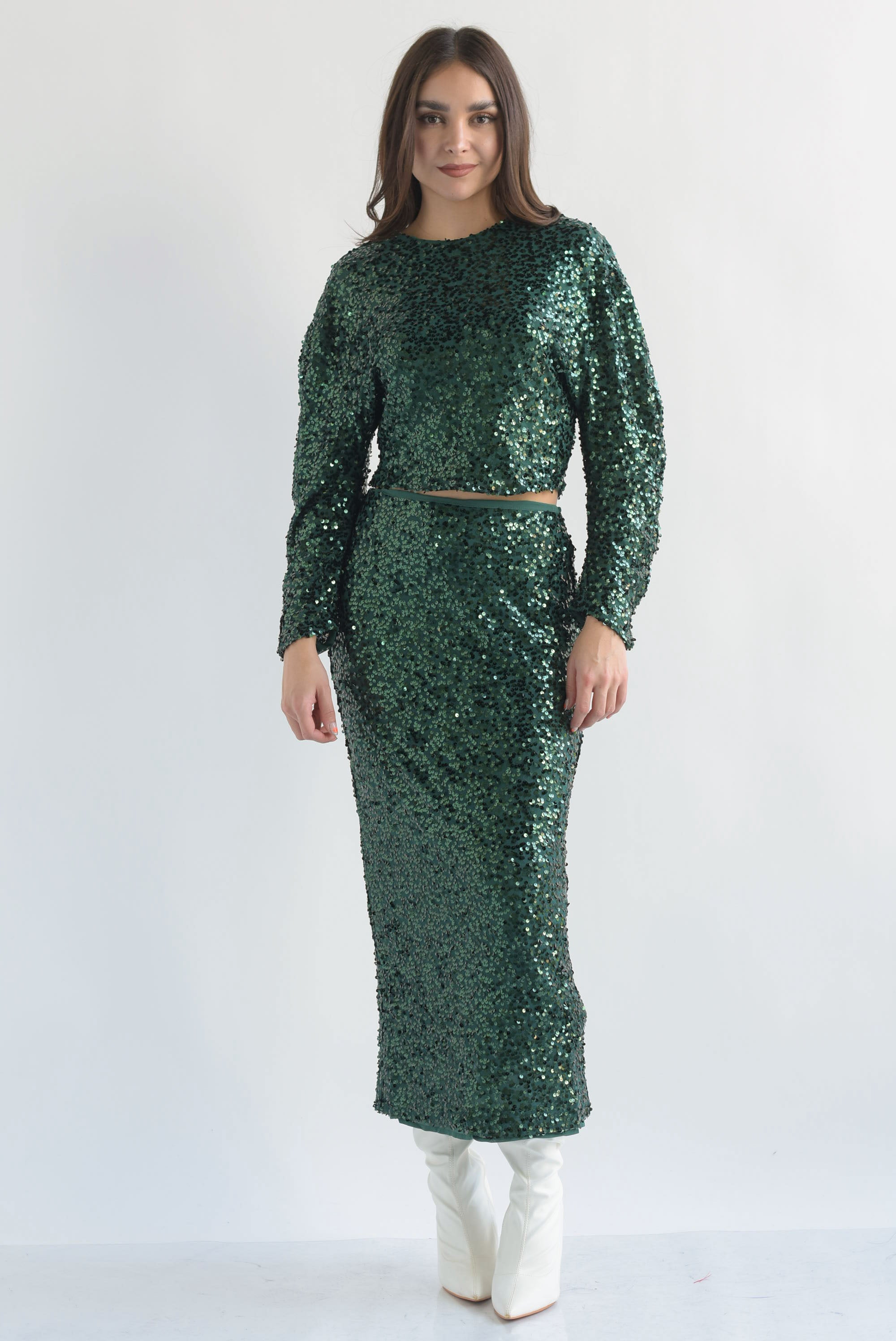 Set Falda y Blusa lentejuela Verde Esmeralda