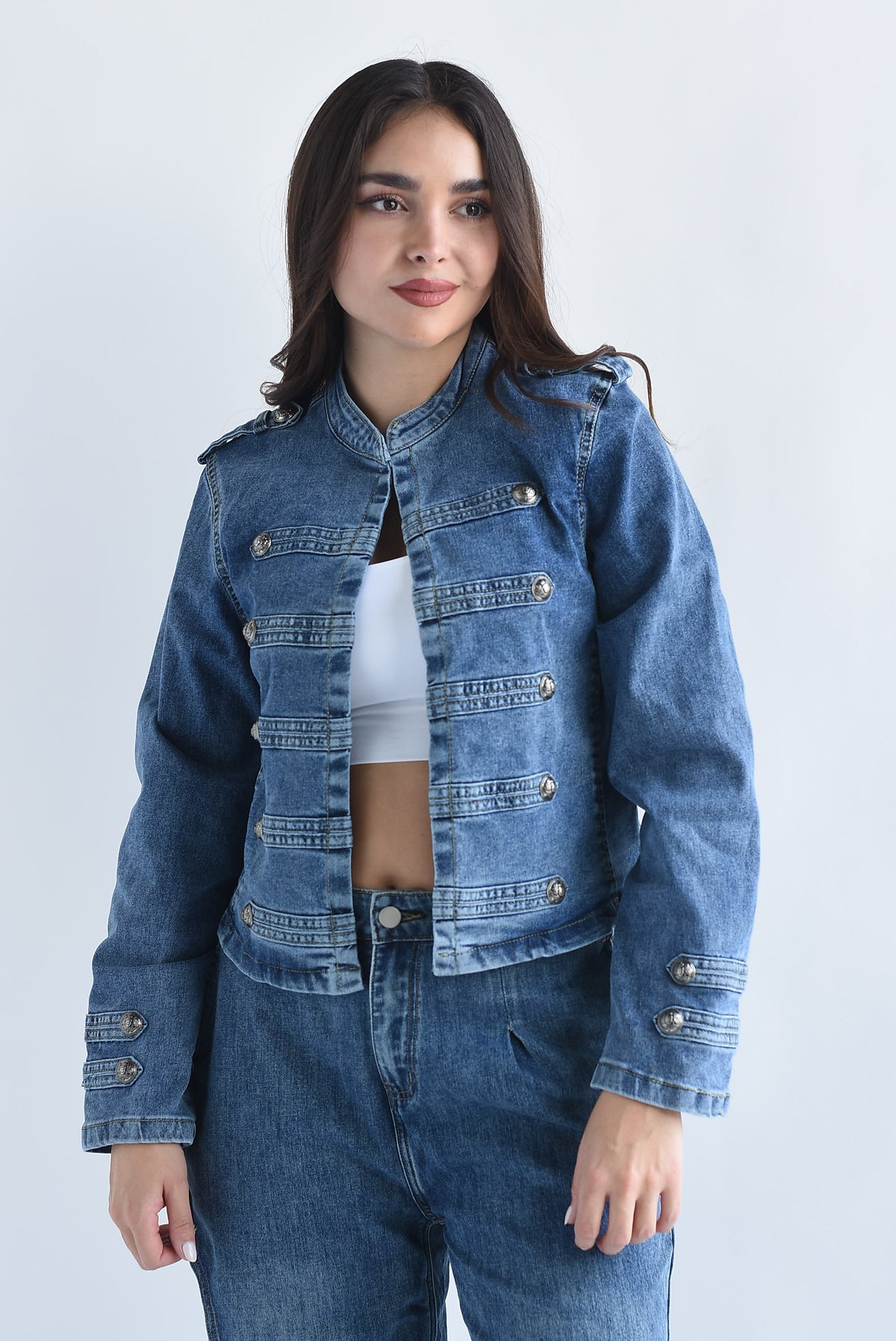 Chamarra militar abierta Denim