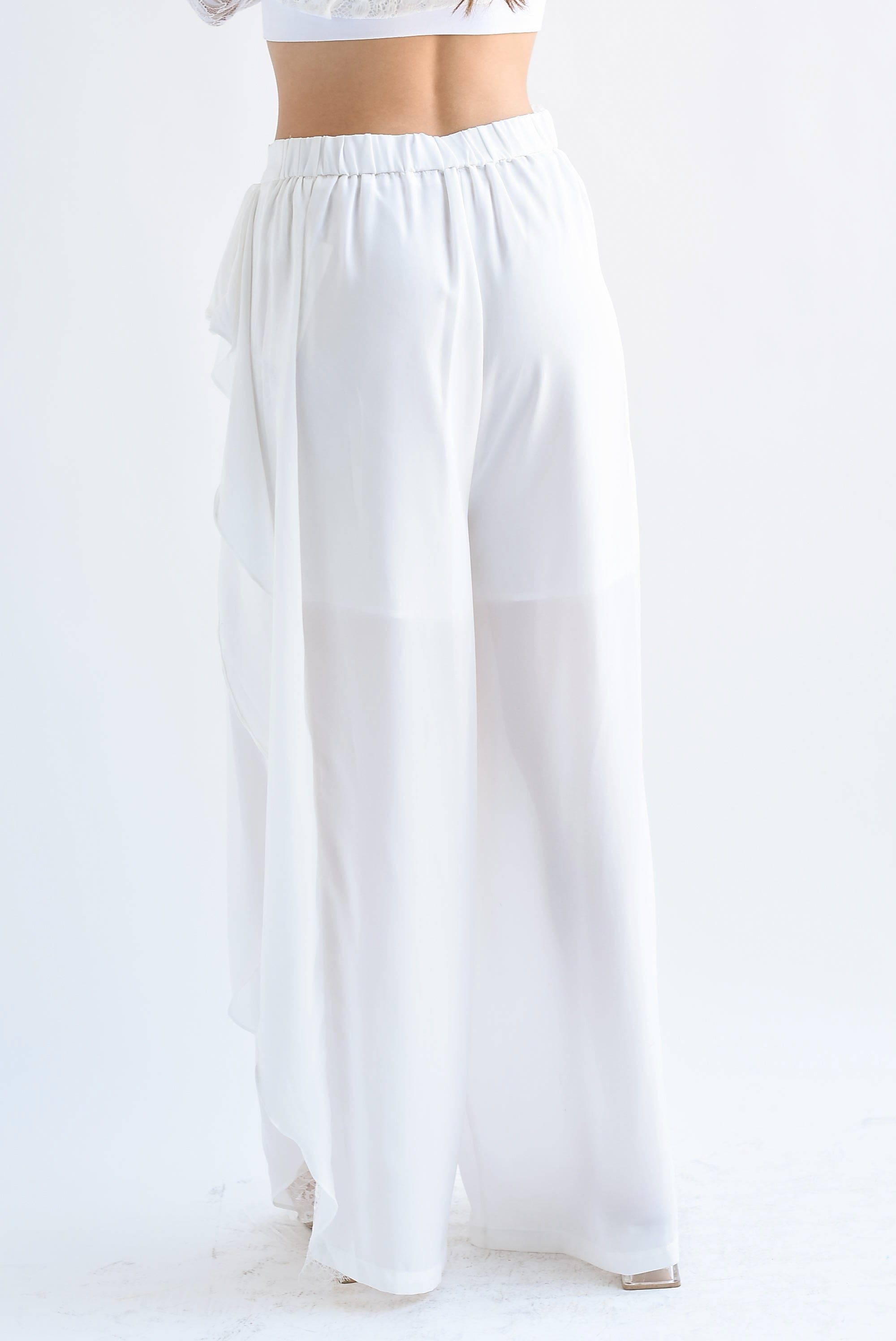 Pantalón wide olán encaje Blanco