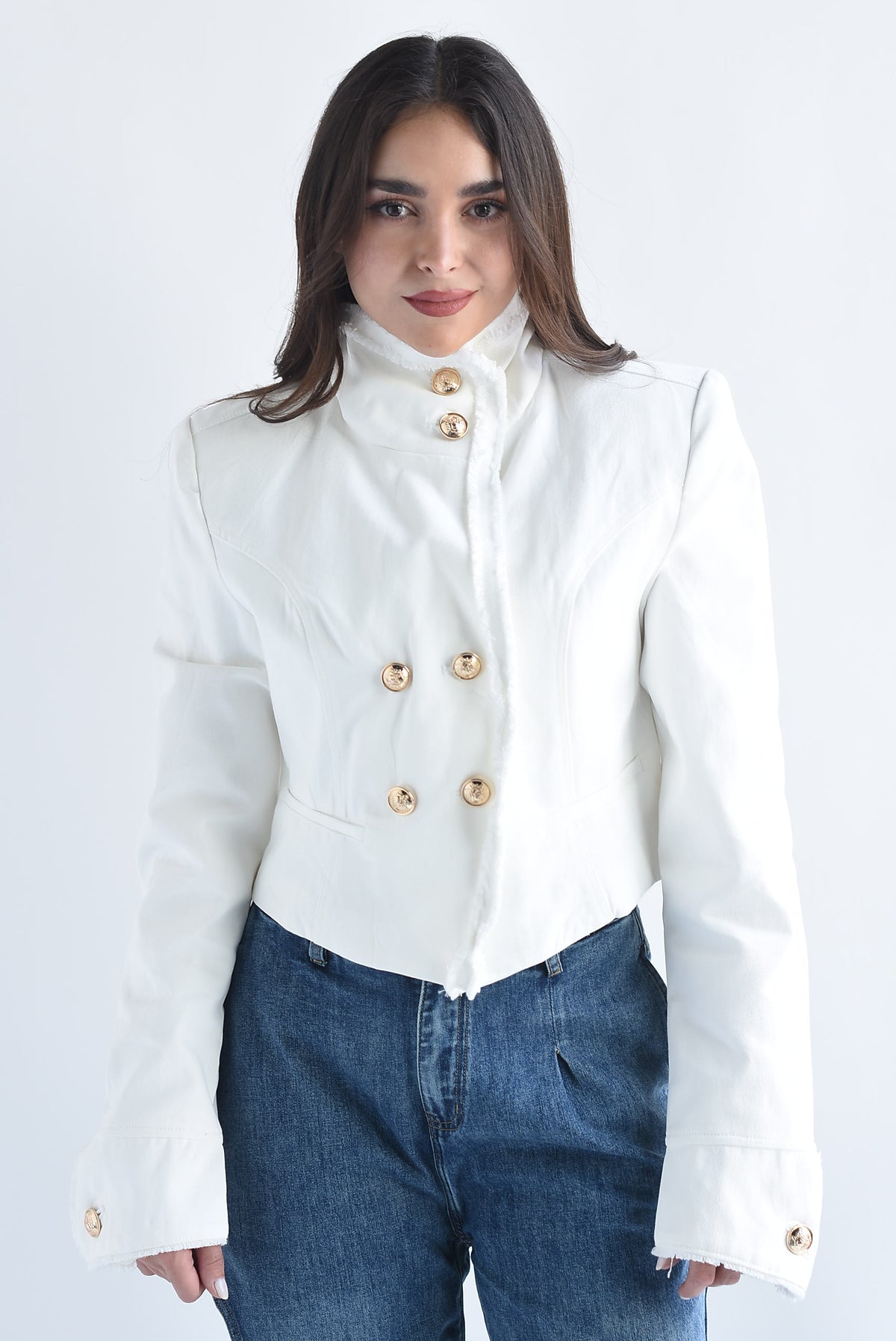 Blazer botones cruzados cuello funnel Denim