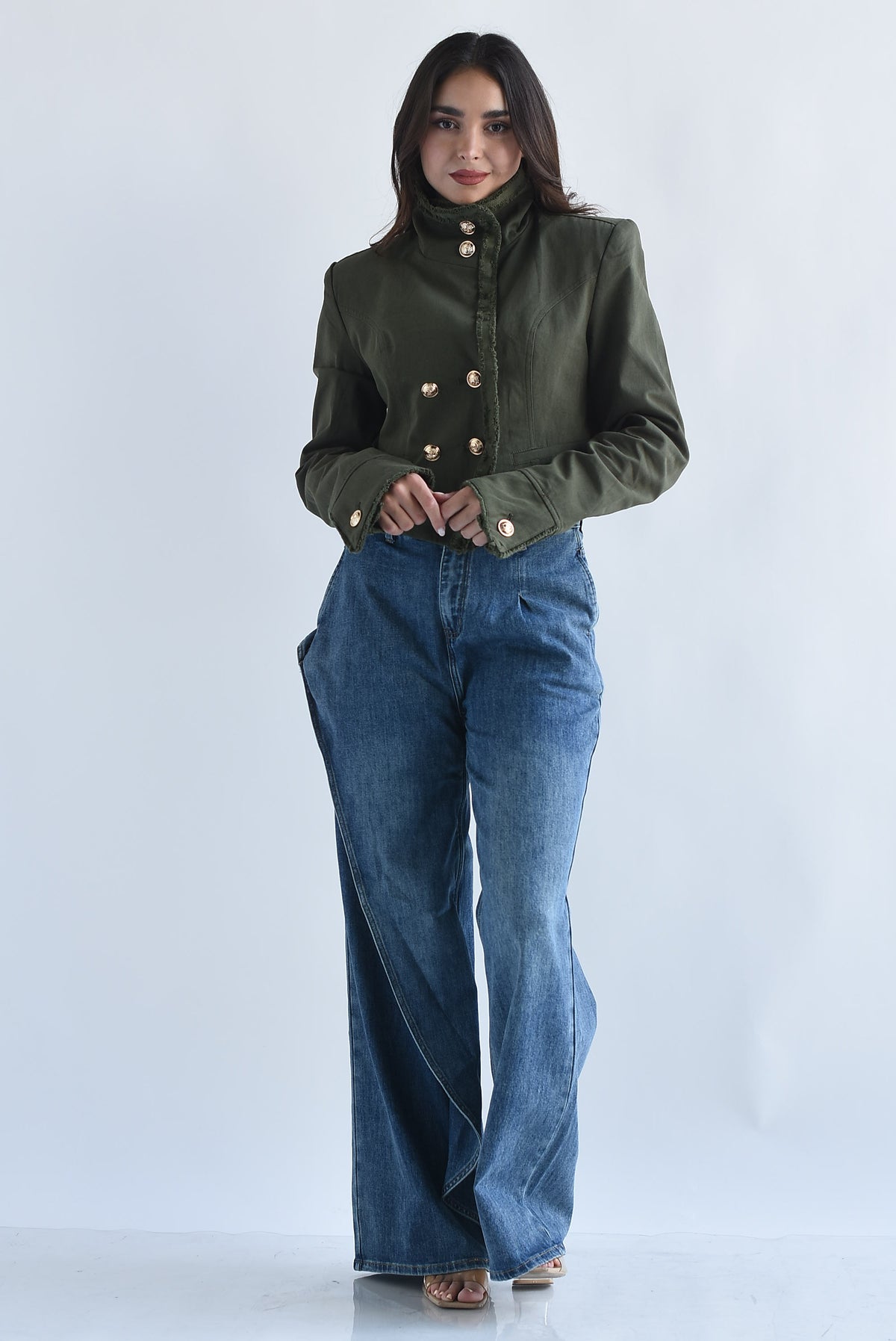 Blazer botones cruzados cuello funnel Denim