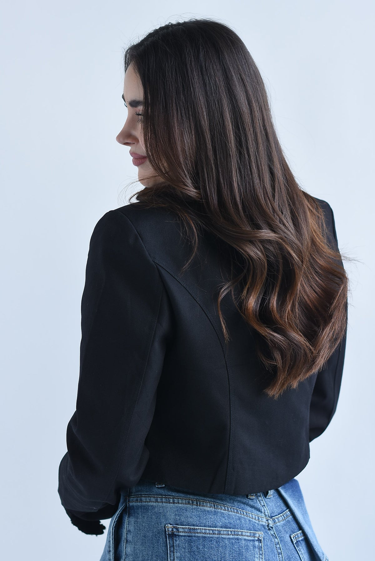 Blazer botones cruzados cuello funnel Denim
