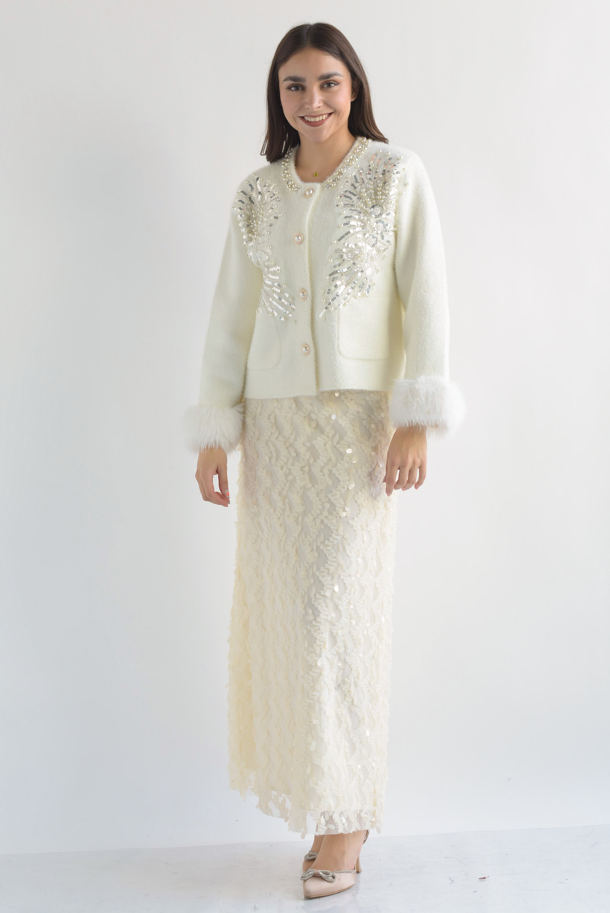 Falda larga tulle lentejuela Blanco Cloud