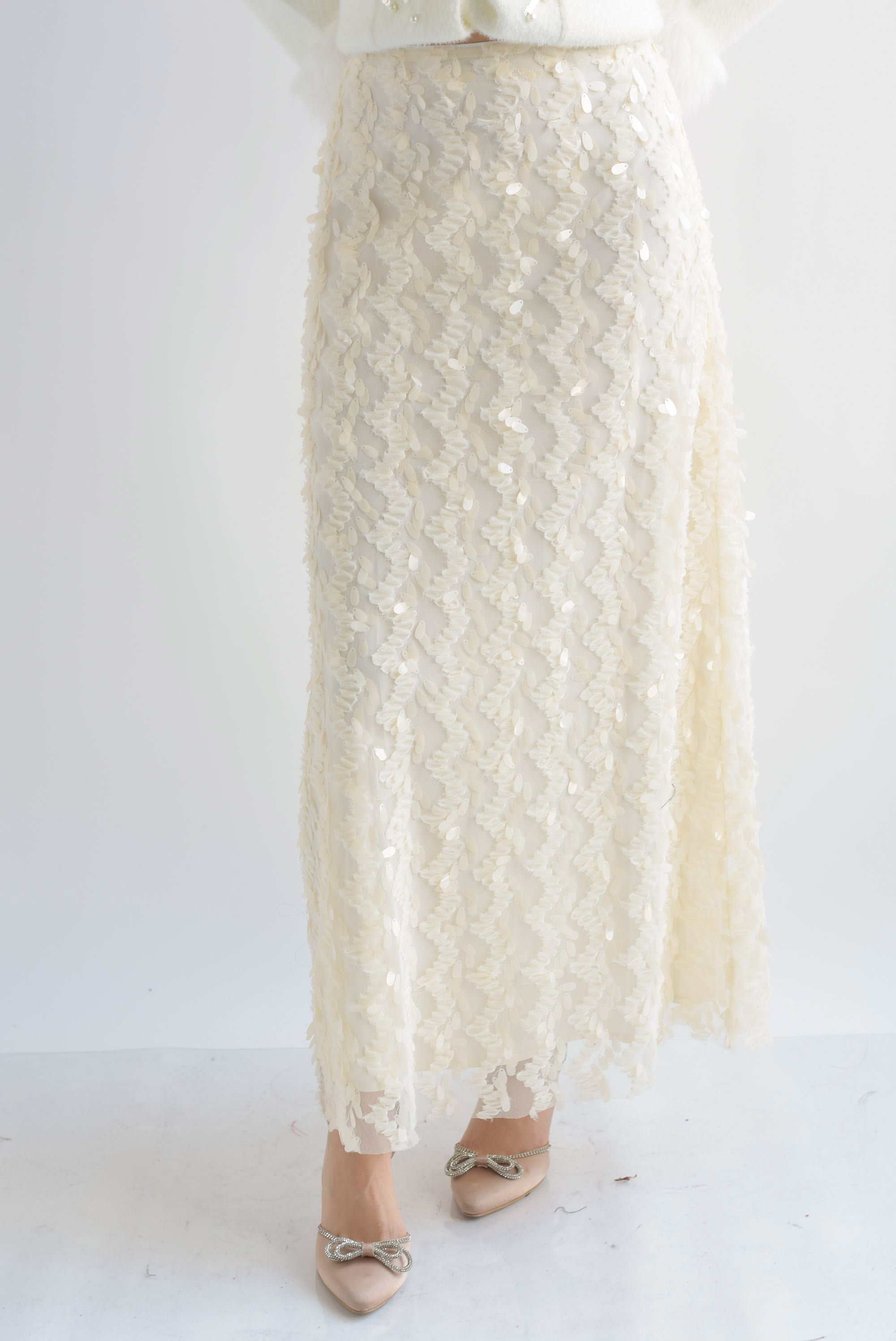 Falda larga tulle lentejuela Blanco Cloud