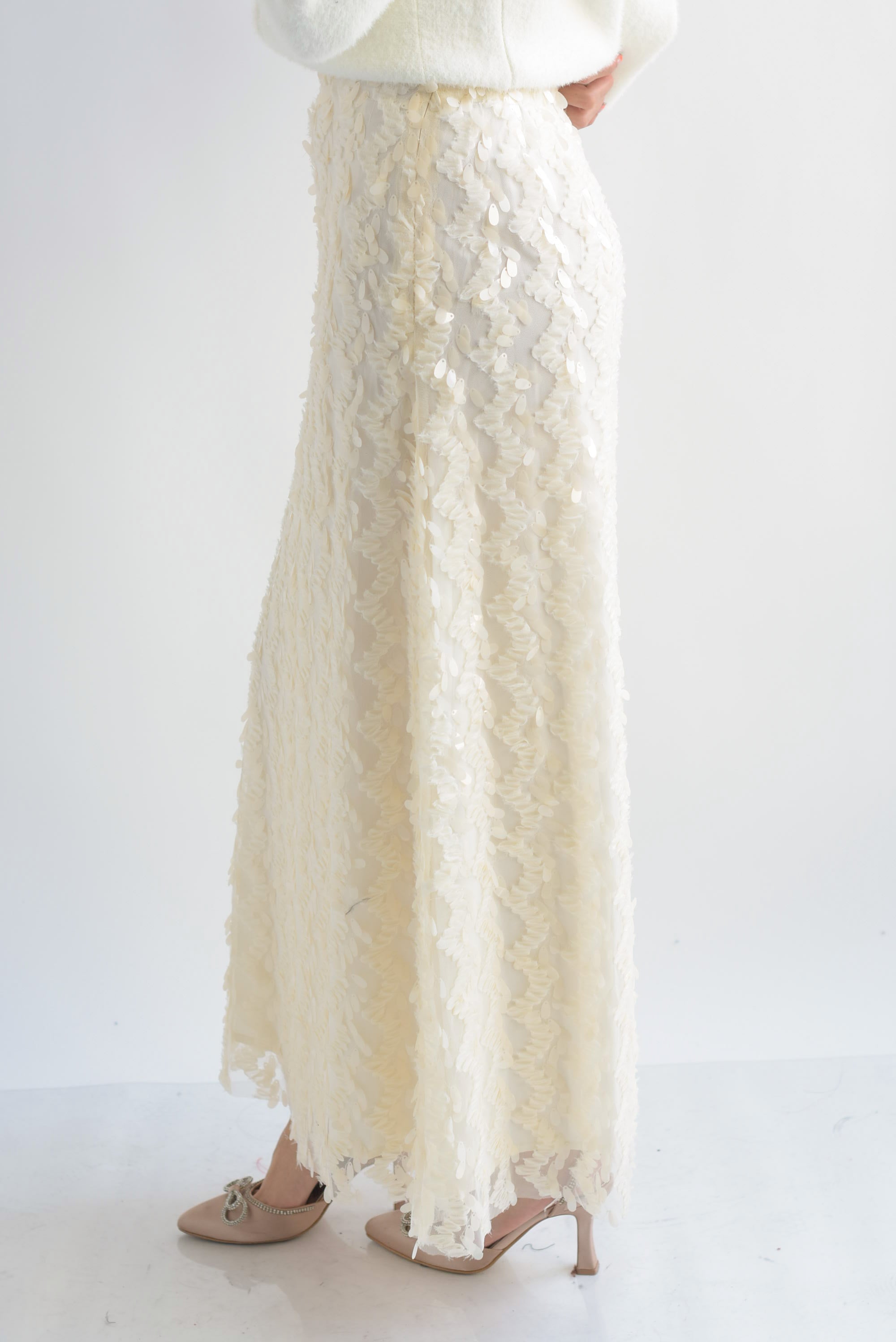Falda larga tulle lentejuela Blanco Cloud