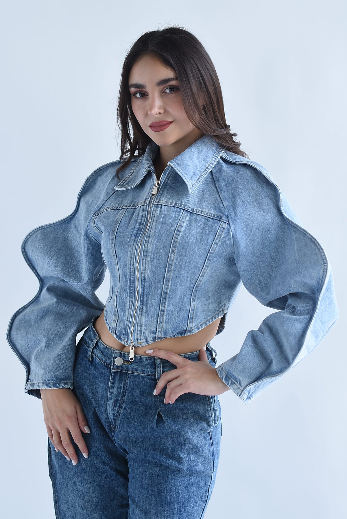 Chamarra Denim manga ondas