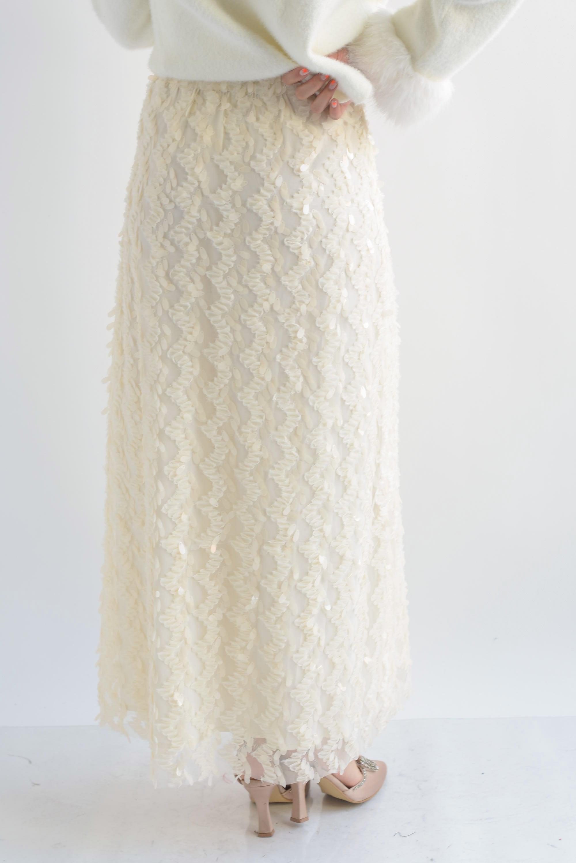 Falda larga tulle lentejuela Blanco Cloud
