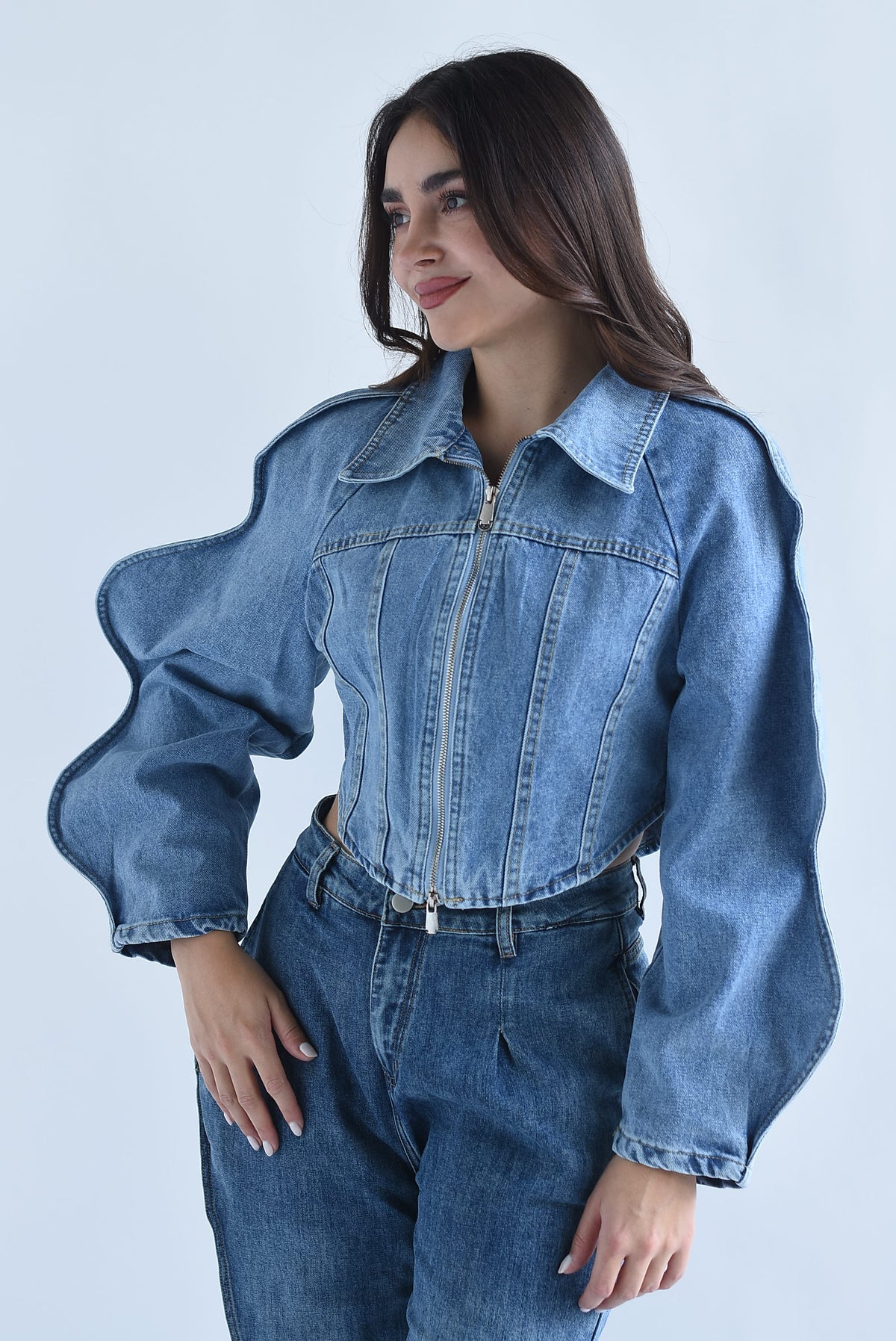 Chamarra Denim manga ondas