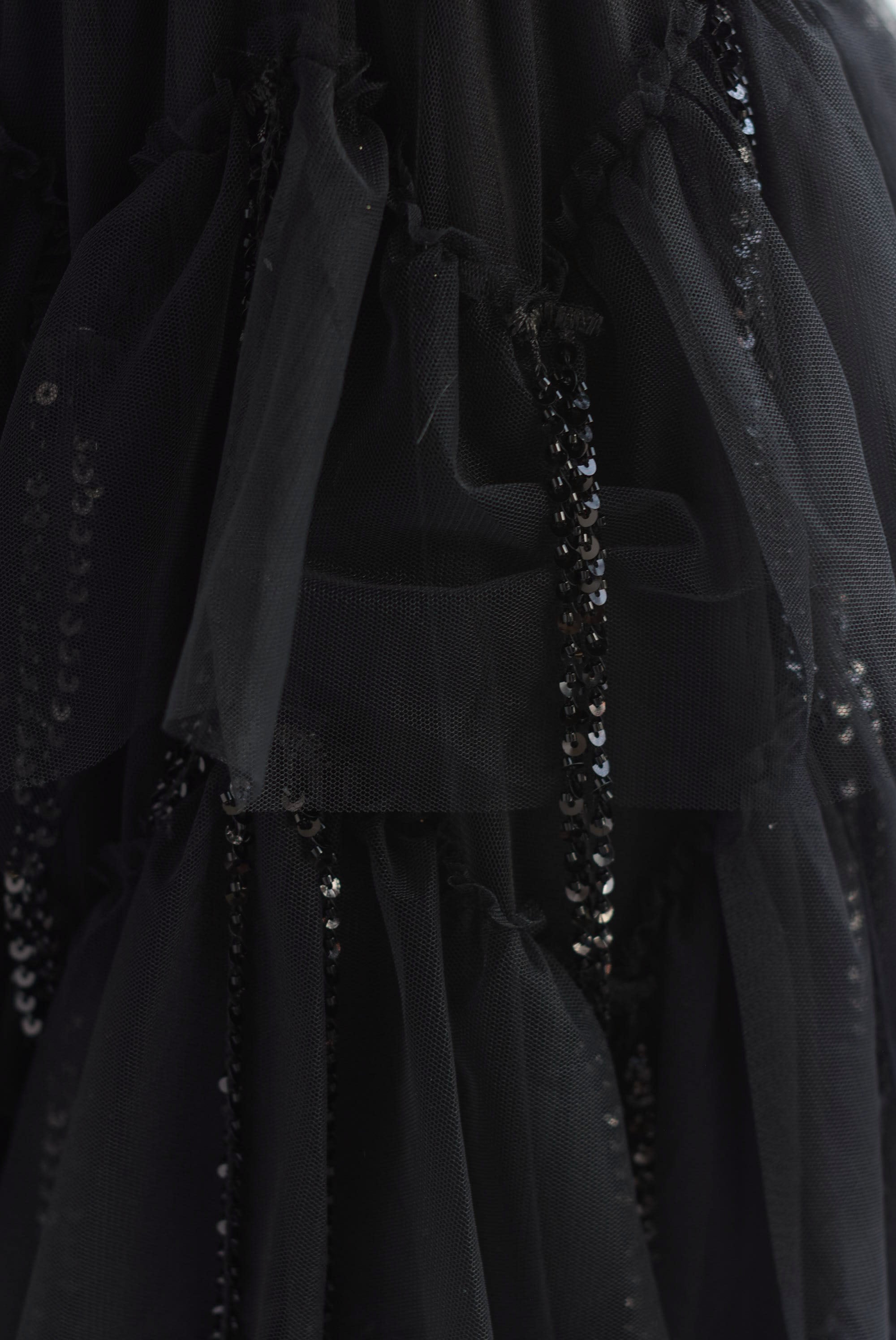 Falda olanes tulle flecos lentejuela Negro