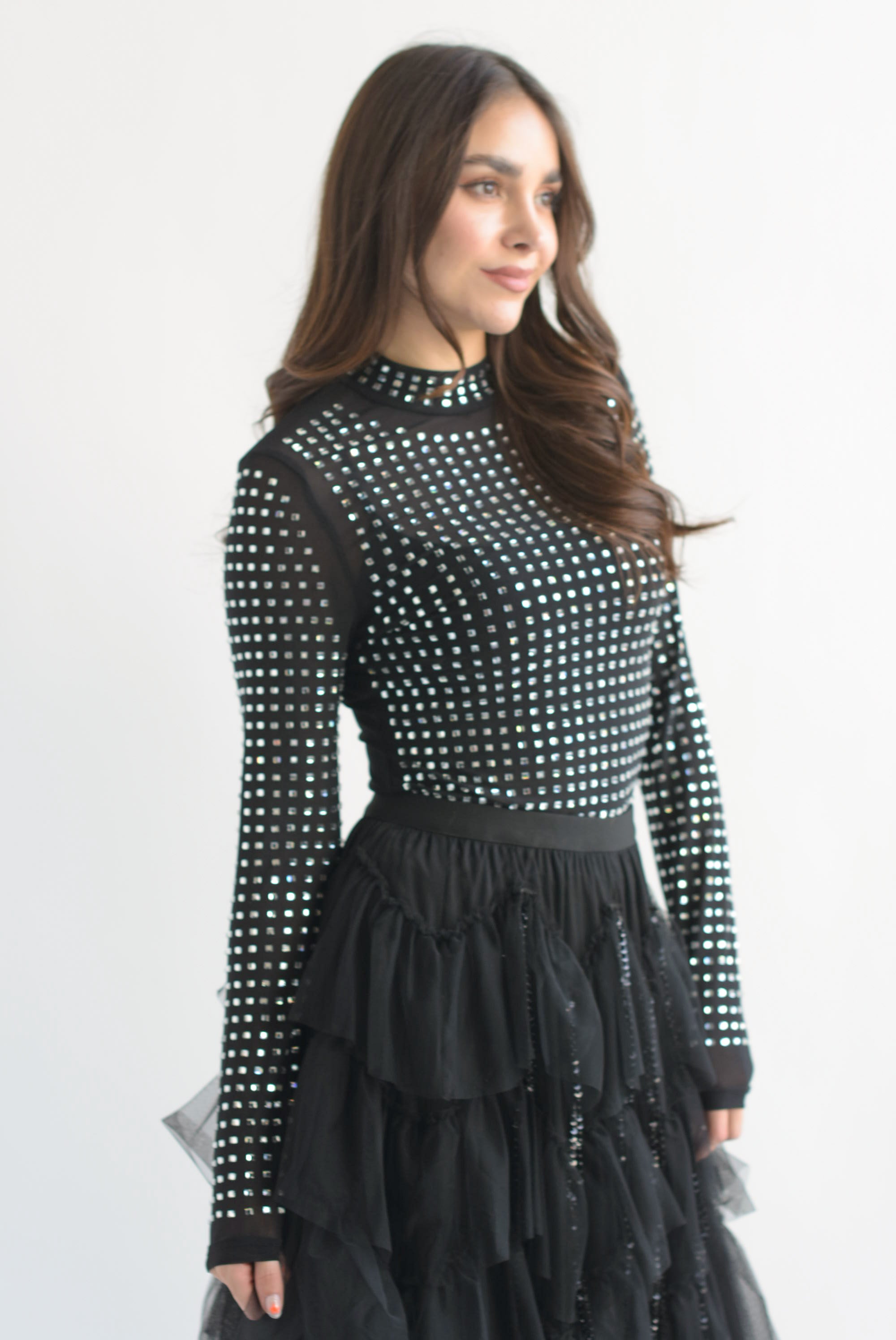Blusa mesh espejos Negro