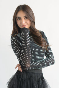 Fashion Styled Blusa mesh espejos Negro