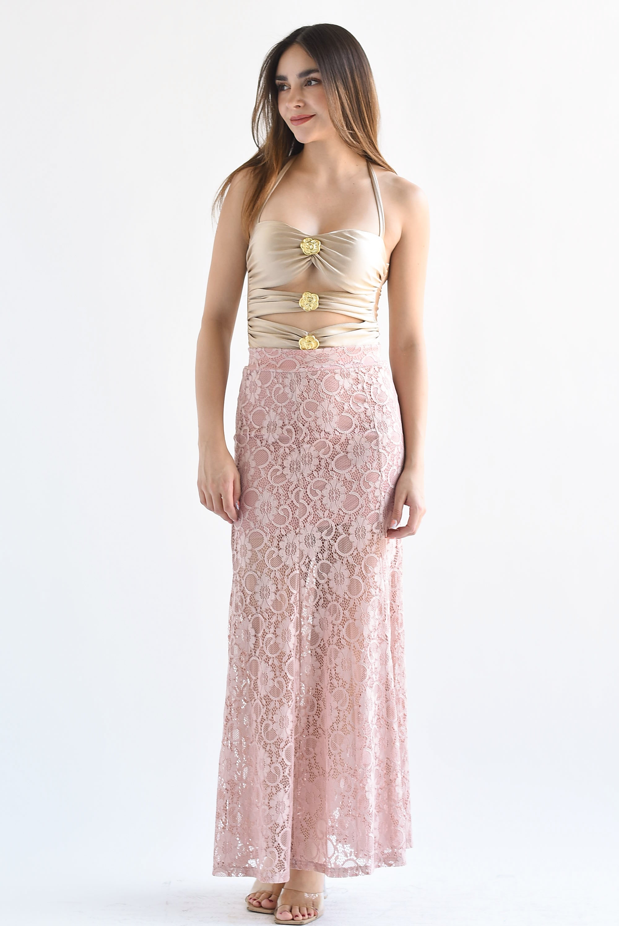 Falda encaje sirena Rosa palo
