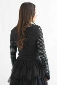 Fashion Styled Blusa mesh espejos Negro