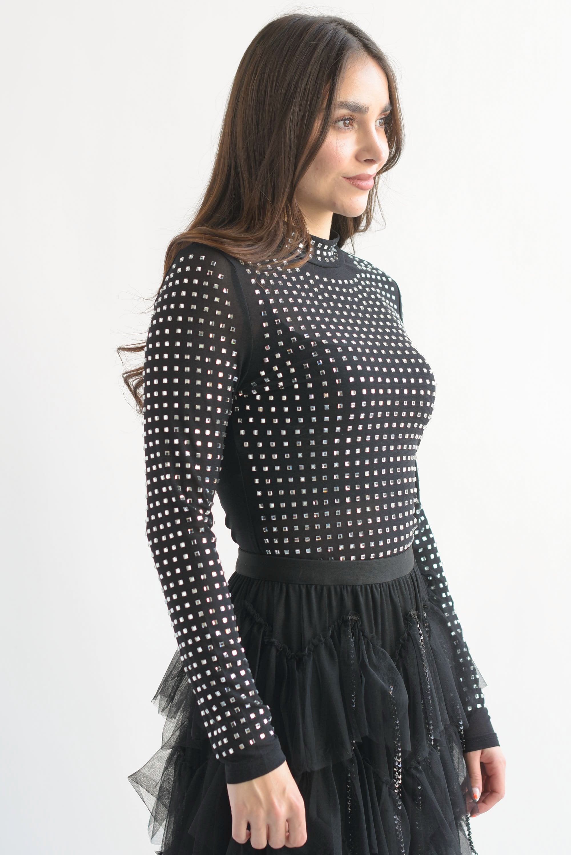 Blusa mesh espejos Negro