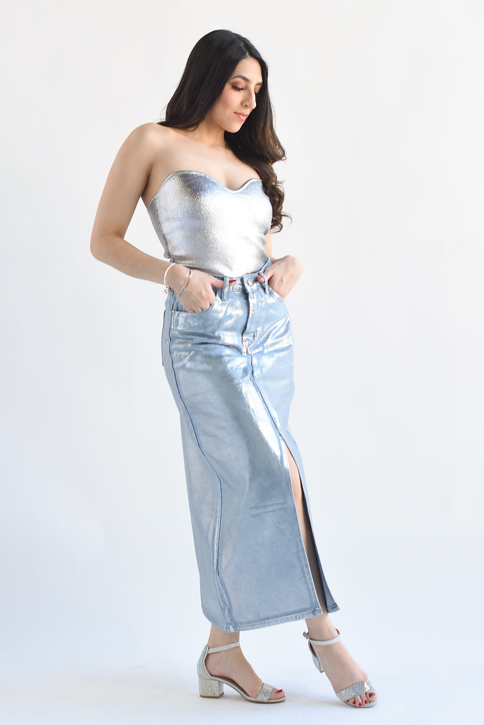 Falda Denim Azul foil Plata