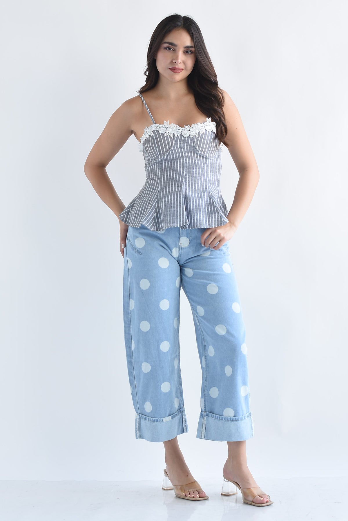 Blusa peplum encaje rayas