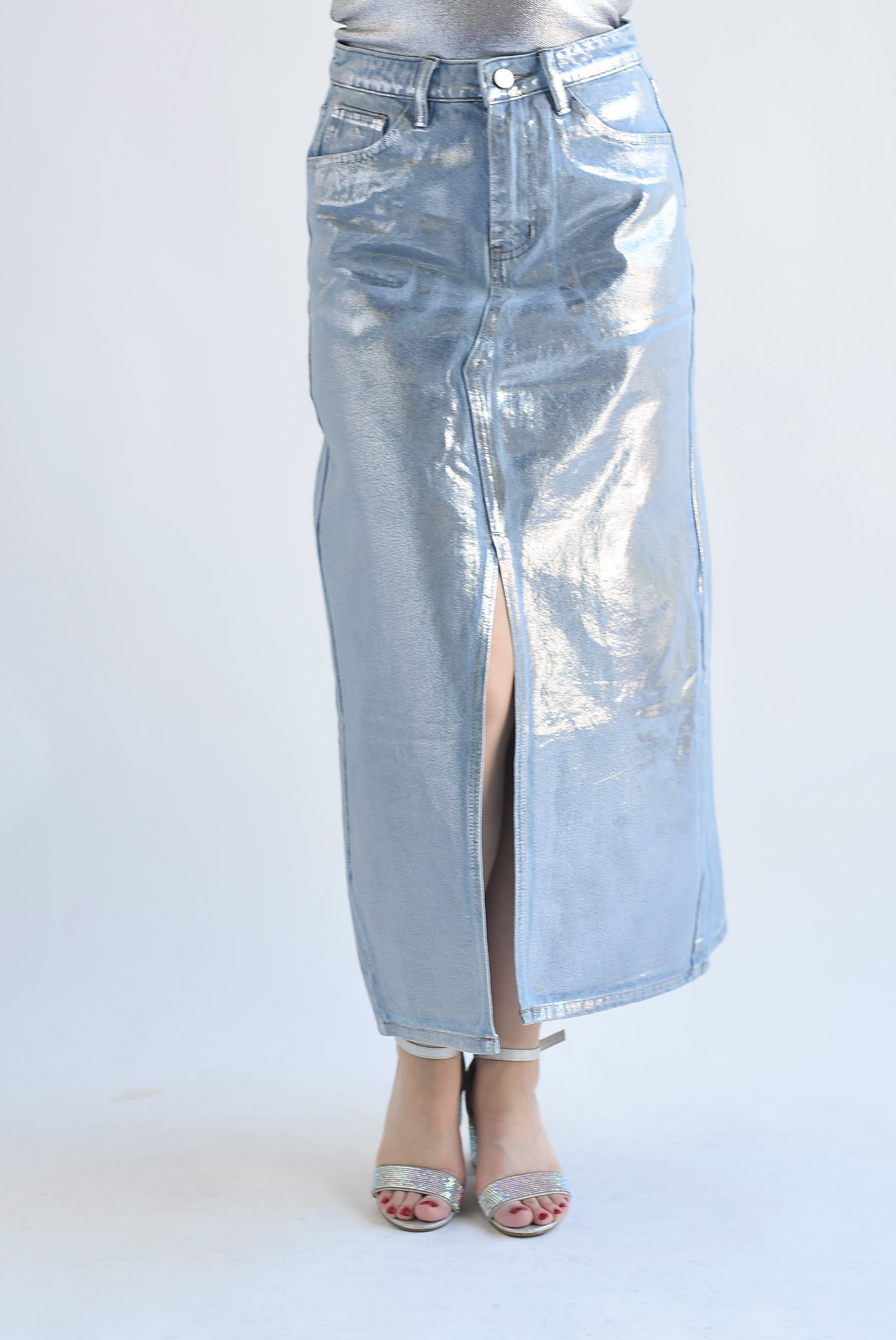Falda Denim Azul foil Plata
